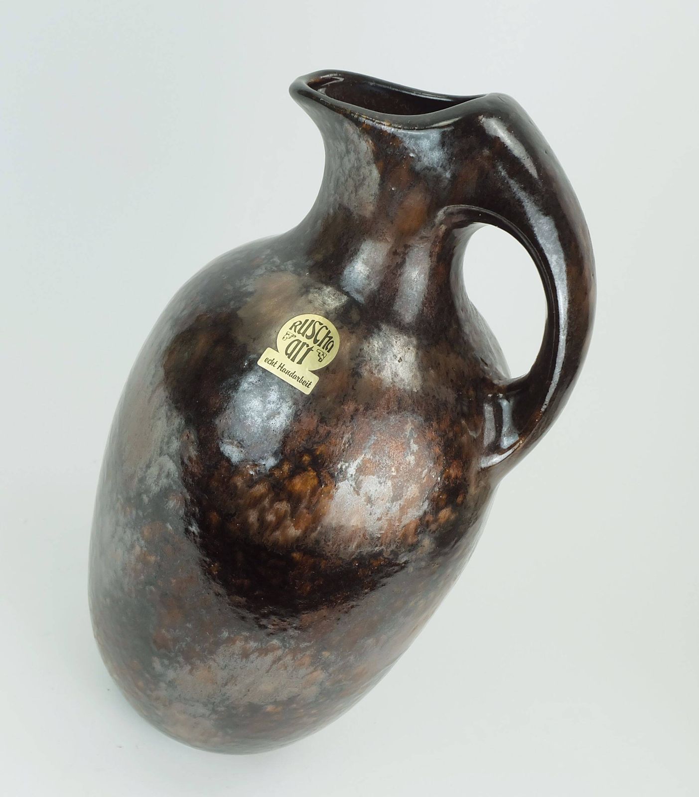 Ruscha Art Vase Jug Drip Glaze Shades Of Purple Black Brown 1970 80s photo for sale