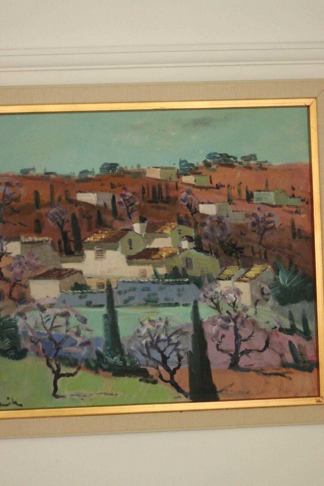 Original Mid Century Swedish Oil On Canvas  “Blooming Almond Tree, Andalusia, Spain” By Tage Gavik – Signed & Framed 80 X 71 Cm(31.5" X 28") photo Art