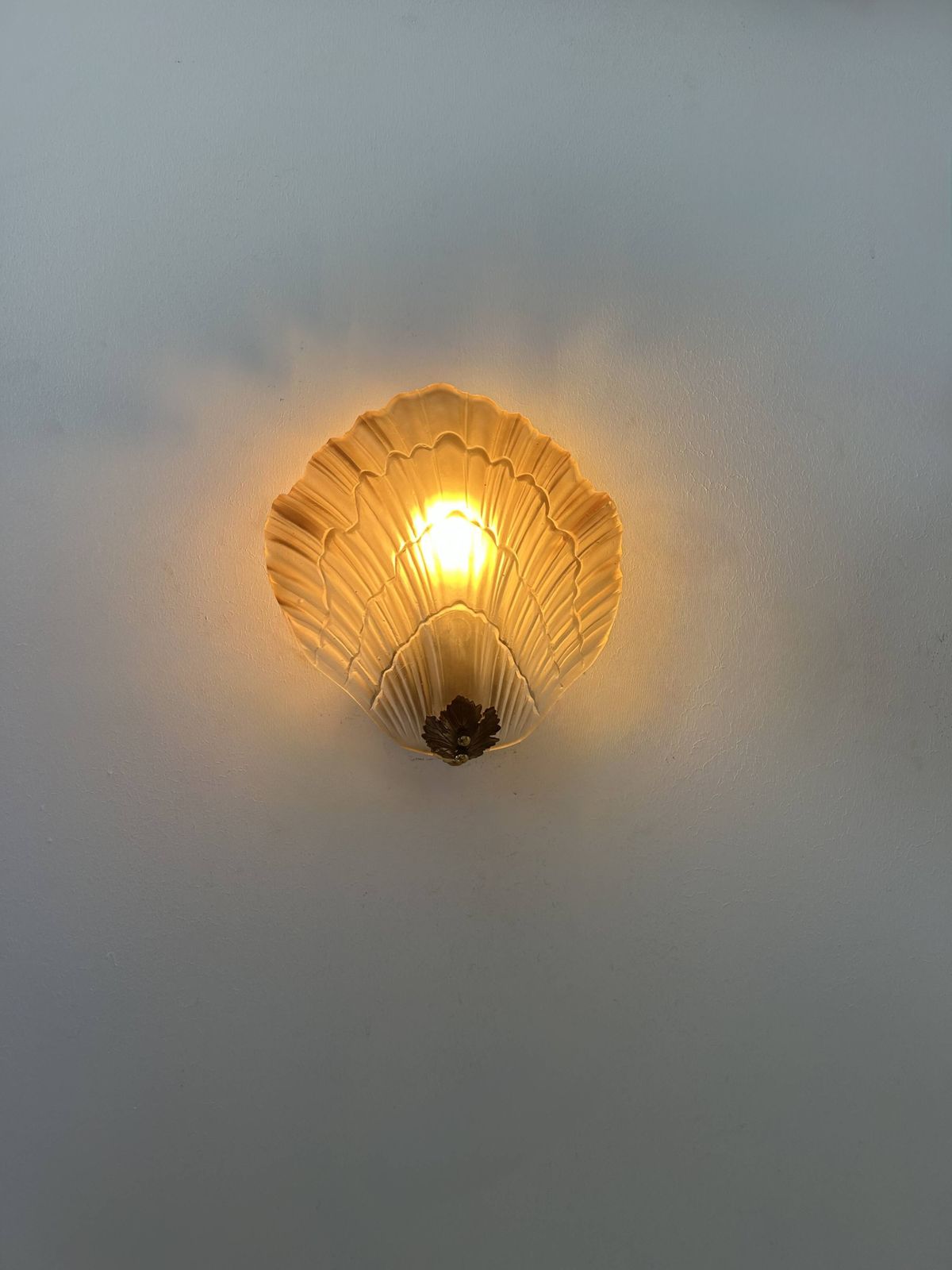 Pair Of Shell Wall Lights, Glass And Brass, France 1960 photo vintage