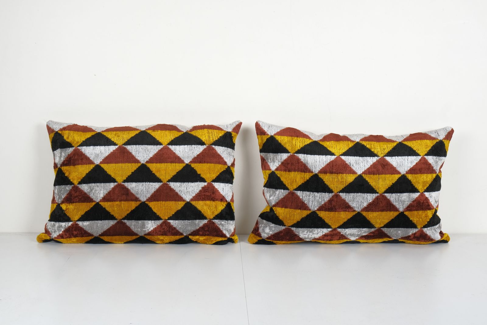 Ikat Yellow Pillow Cover   Set Of Two Silk Pastel Velvet Lumbar Pillow Cover   Ethnic Decorative Pillow   Velvet Ikat Pillow 16'' X 24''