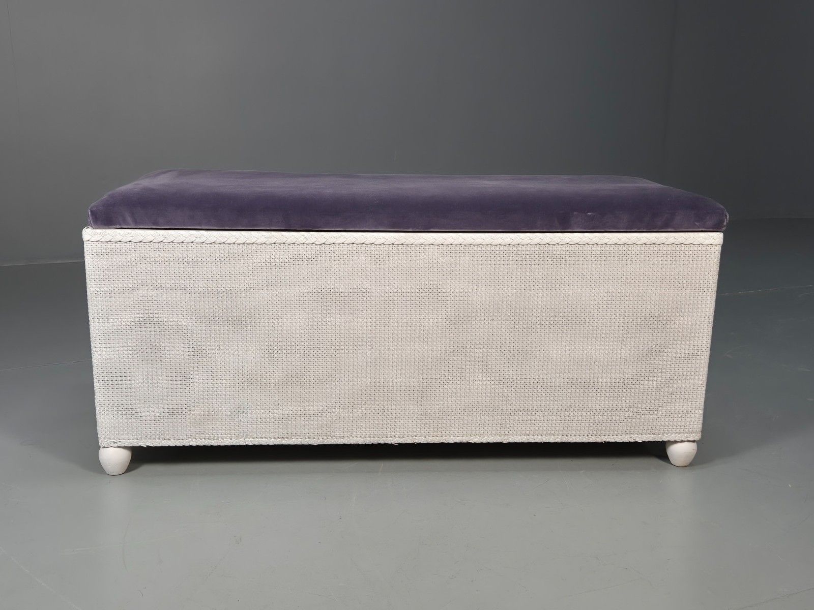 Vintage Lloyd Loom Style Ottoman Purple Velvet Padded Lid Retro Eb10277 Mwoo photo for sale