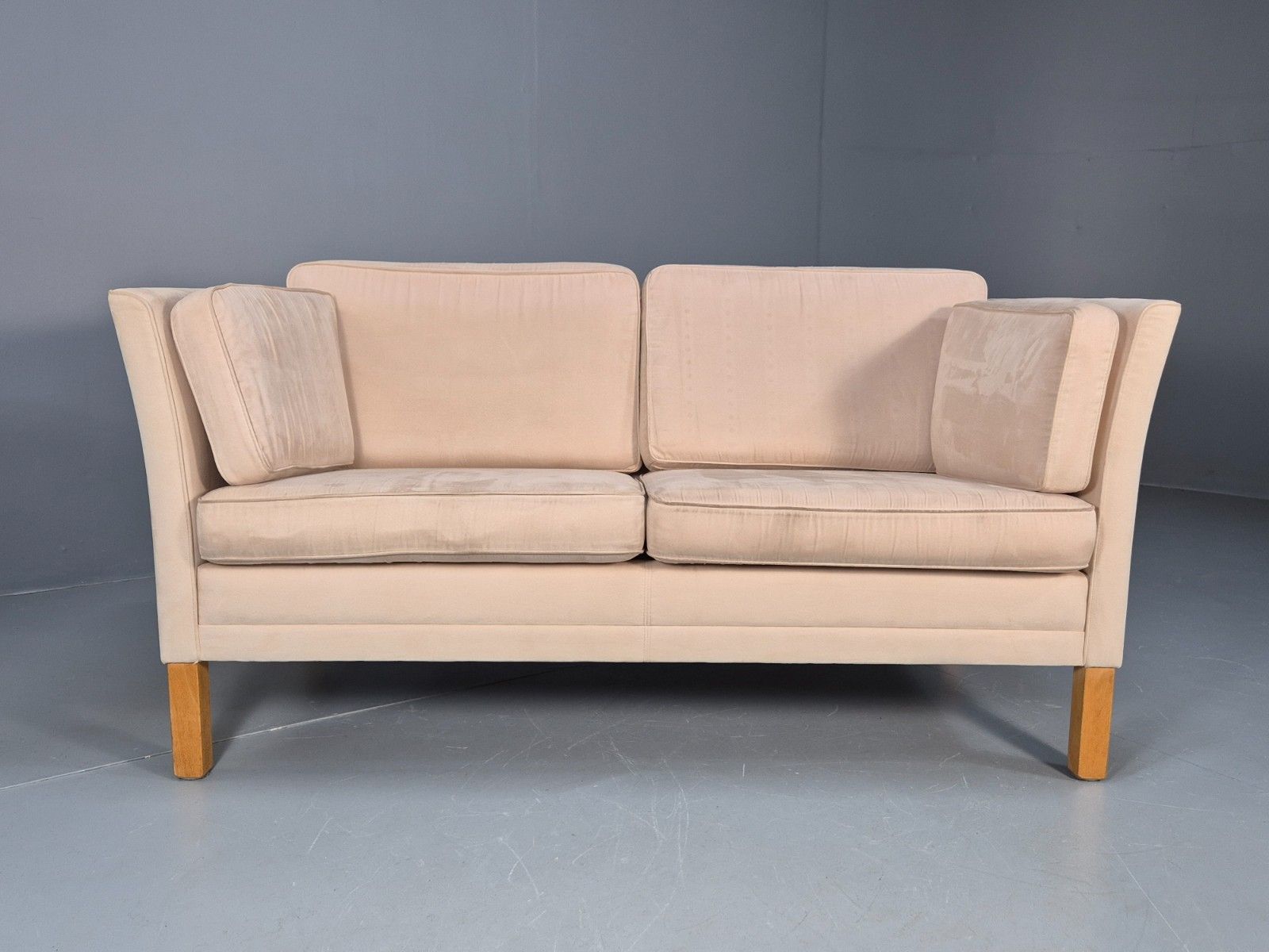 Vintage 1970s Danish 2 Seat Sofa Faux Suede Beige Retro Mcm Eb10267 M2ss photo vinterior