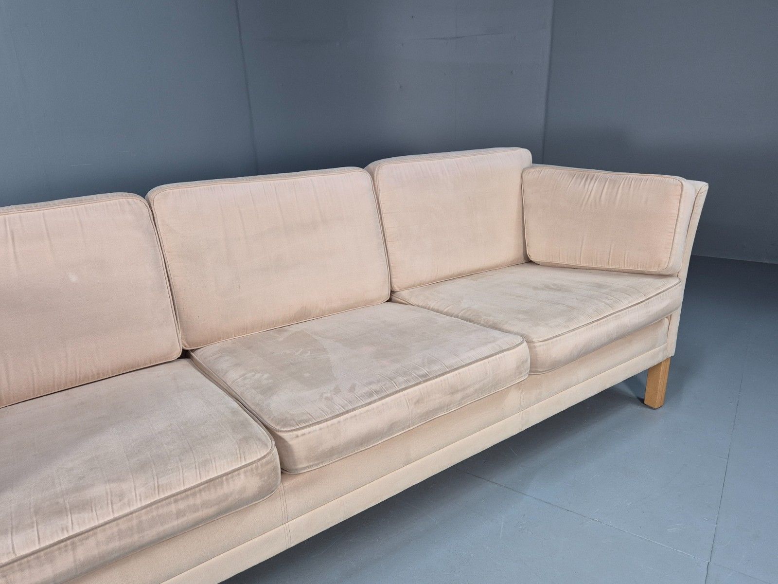 Vintage 1970s Faux Suede Danish 3 Seat Sofa Beige Retro Mcm Eb10261 M3ss photo for sale