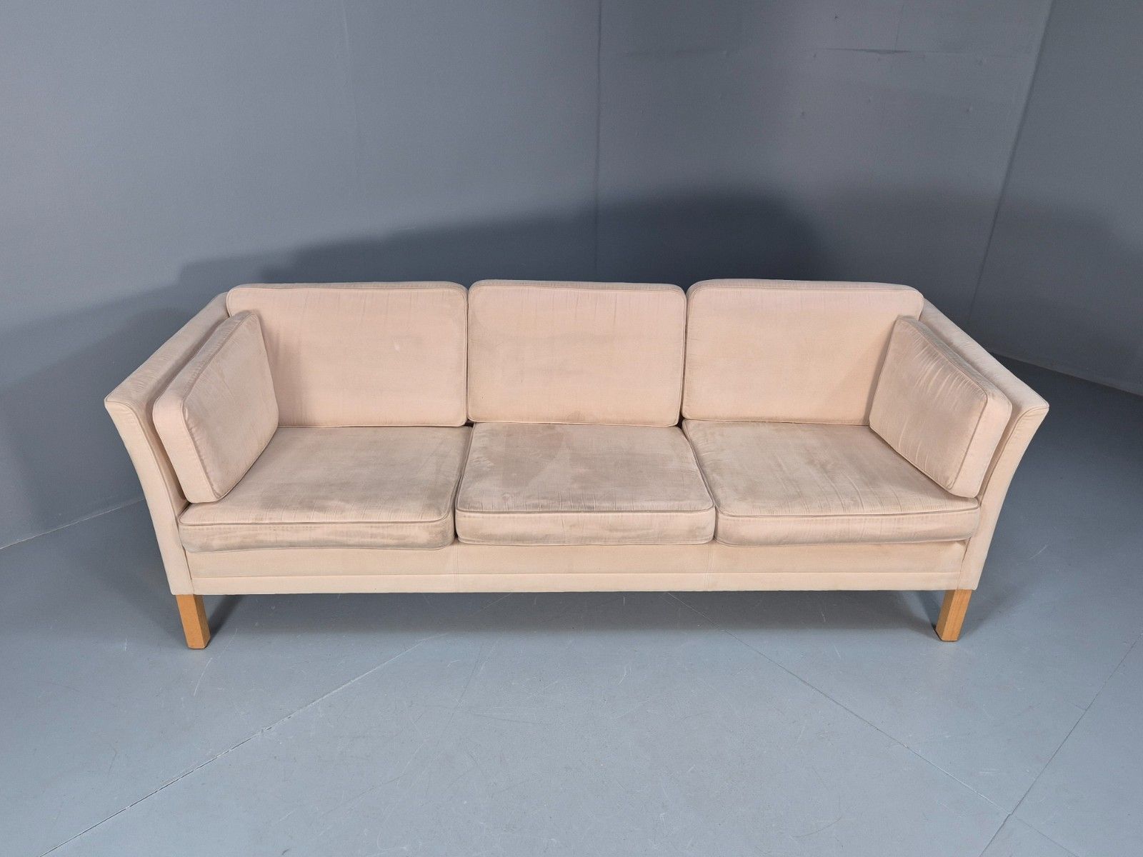 Vintage 1970s Faux Suede Danish 3 Seat Sofa Beige Retro Mcm Eb10261 M3ss photo Furniture