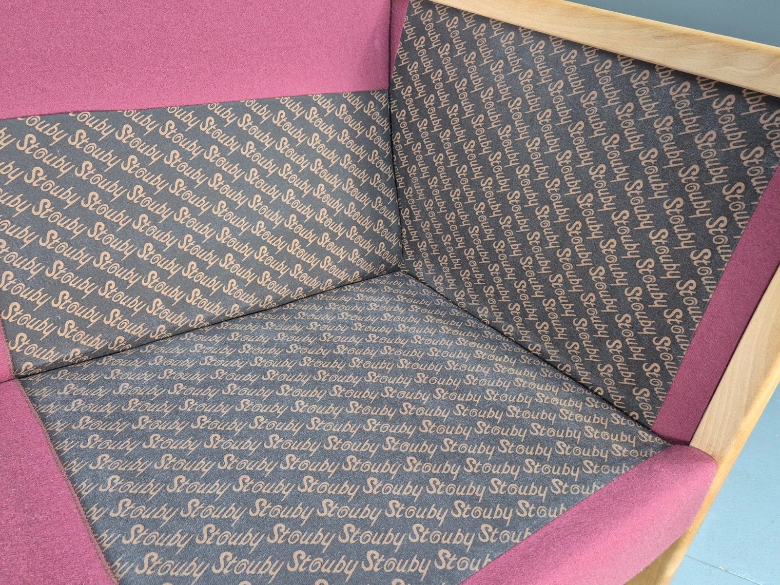 Vintage Stouby Purple Pink Wool 2 Seat Sofa Ladder Beech Sides 1994 Eb10213 M2ss photo vintage