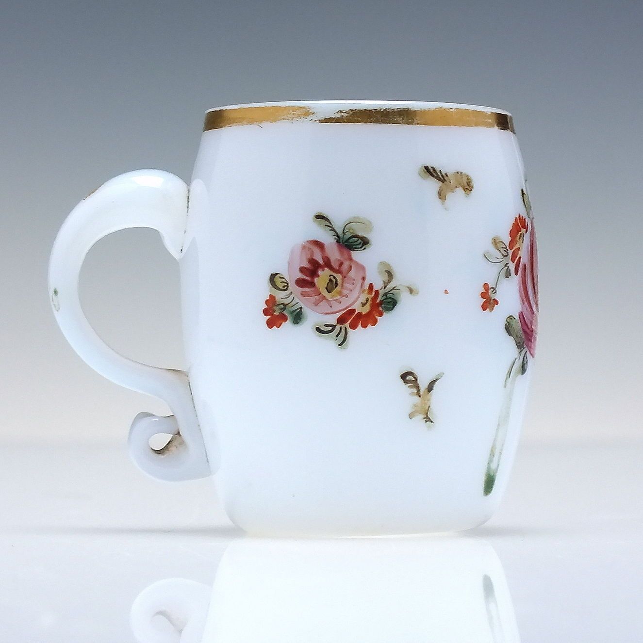 Rare Miniature Enamelled Milk Glass Tankard C1820 photo for sale