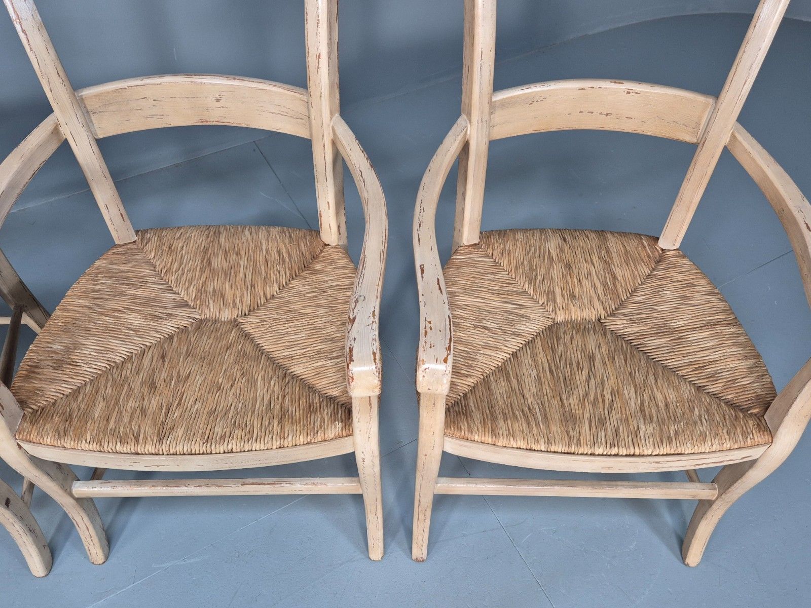 photo buy 3 Vintage Rush Seated Country Elbow Chairs Modern Antique Style Eb10183 Vdin