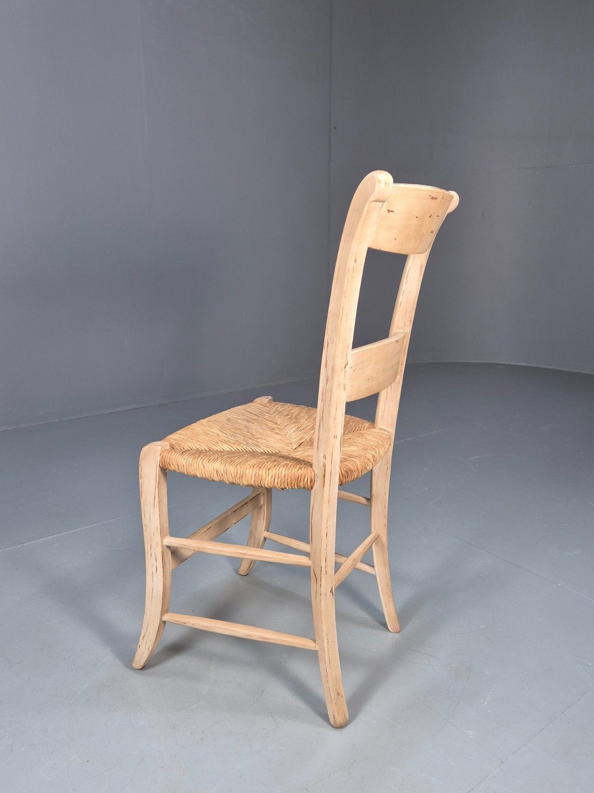Vintage Country Dining Chair Rush Seat Distressed Cream Paint Eb10184 Vdin photo vintage