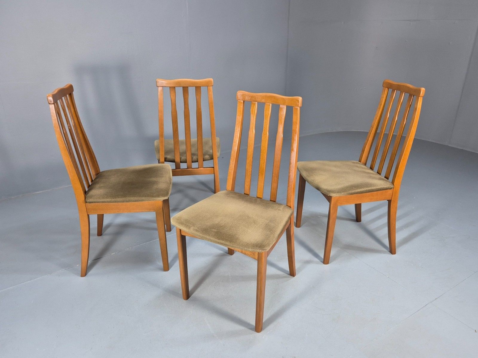 Furniture Eb10162 4 Jentique 1970s Dining Chairs Beech Green Dralon Retro Mdin photo