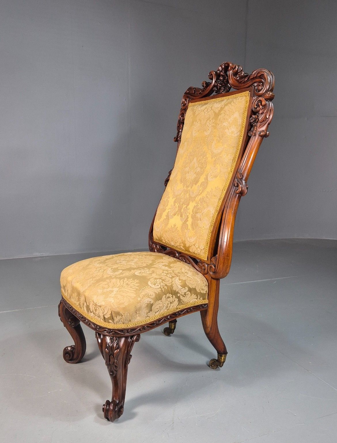 Vintage Antique Nursing Chair  Gold Brocade Mahogany Victorian  Eb7970 Vcar