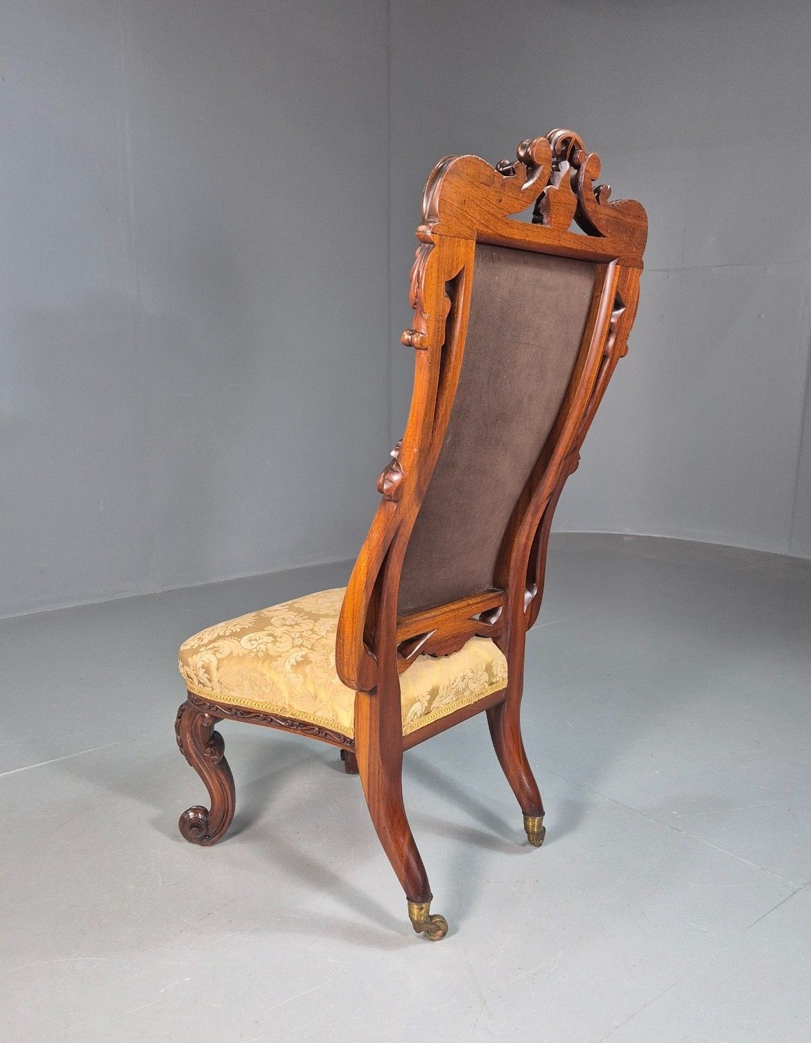 Vintage Antique Nursing Chair  Gold Brocade Mahogany Victorian  Eb7970 Vcar photo vintage