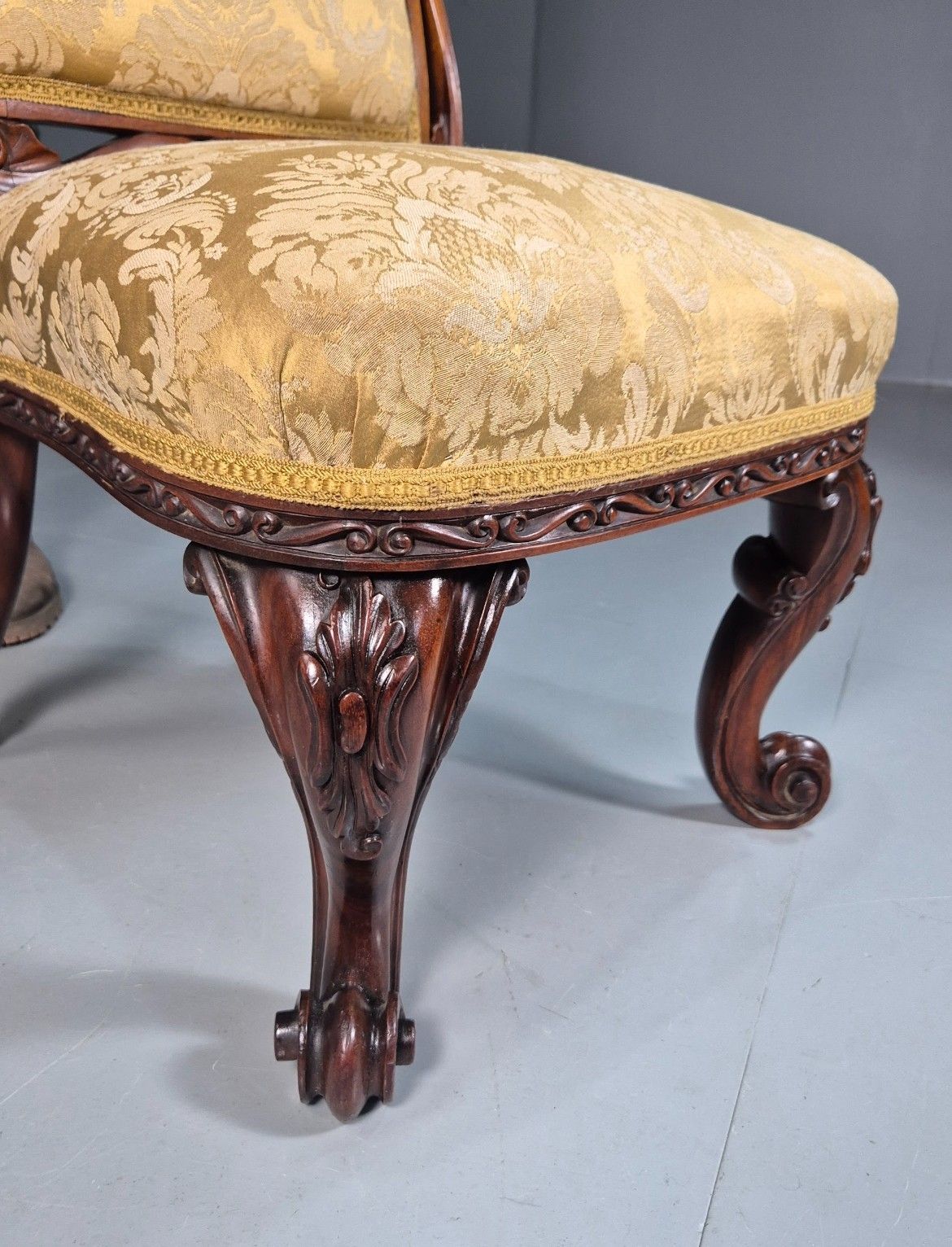 Furniture Vintage Antique Nursing Chair  Gold Brocade Mahogany Victorian  Eb7970 Vcar photo