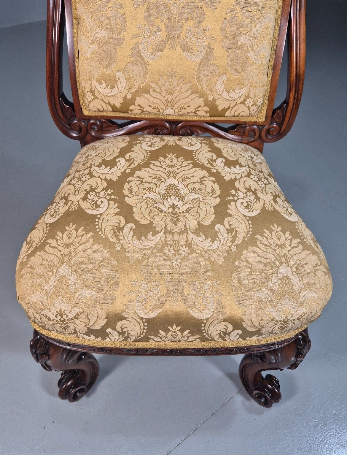 275.0 Vintage Antique Nursing Chair  Gold Brocade Mahogany Victorian  Eb7970 Vcar photo