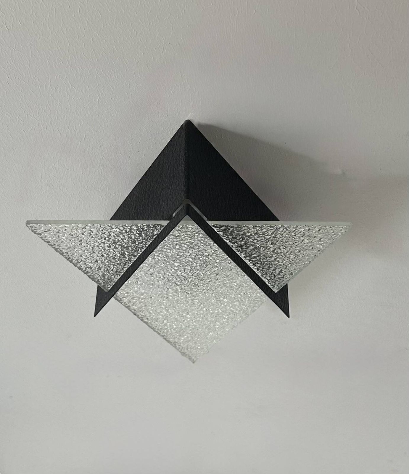 Vintage Geometric Wall Lamp, Black Metal And Glass, France 1950 photo Lighting