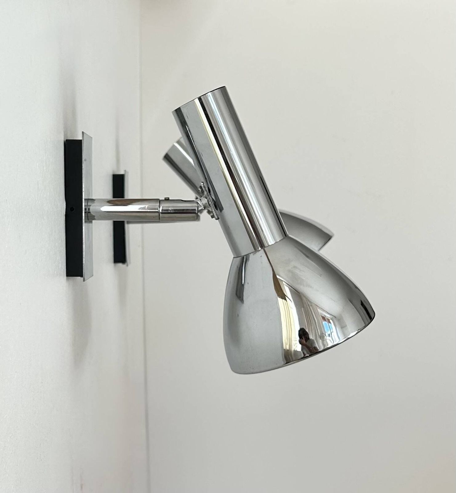 Pair Of Vintage Adjustable Wall Lights, Chrome Plated Metal, France 1970 photo 475.0