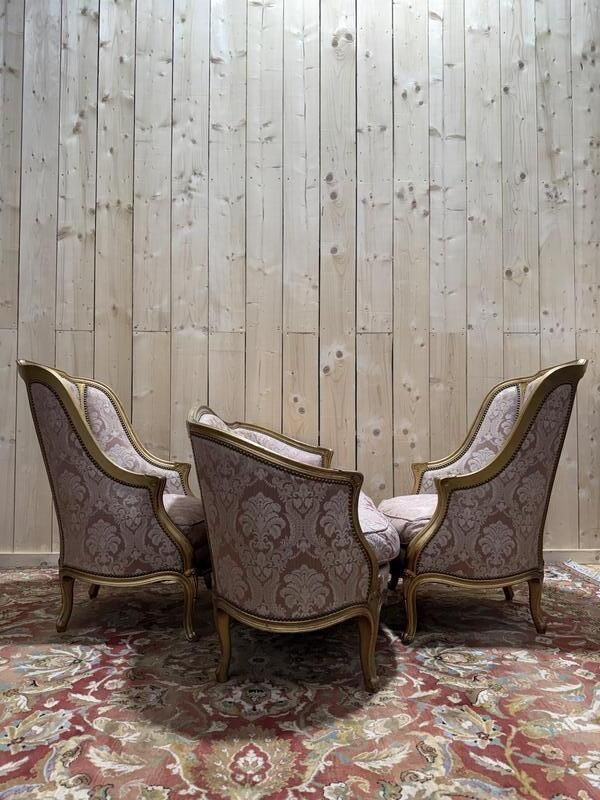 Salon De Style Louis XV En Bois Doré Avec Canapé Et Paire De Fauteuils photo furniture