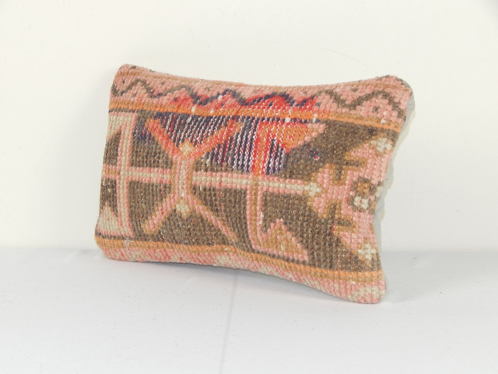 Vintage Wool Rug Pillow Lumbar Pillow Ethnic Pillow, Throw Pillow, Tribal Pastel Pillow Cover Carpet Pillow photo Textiles
