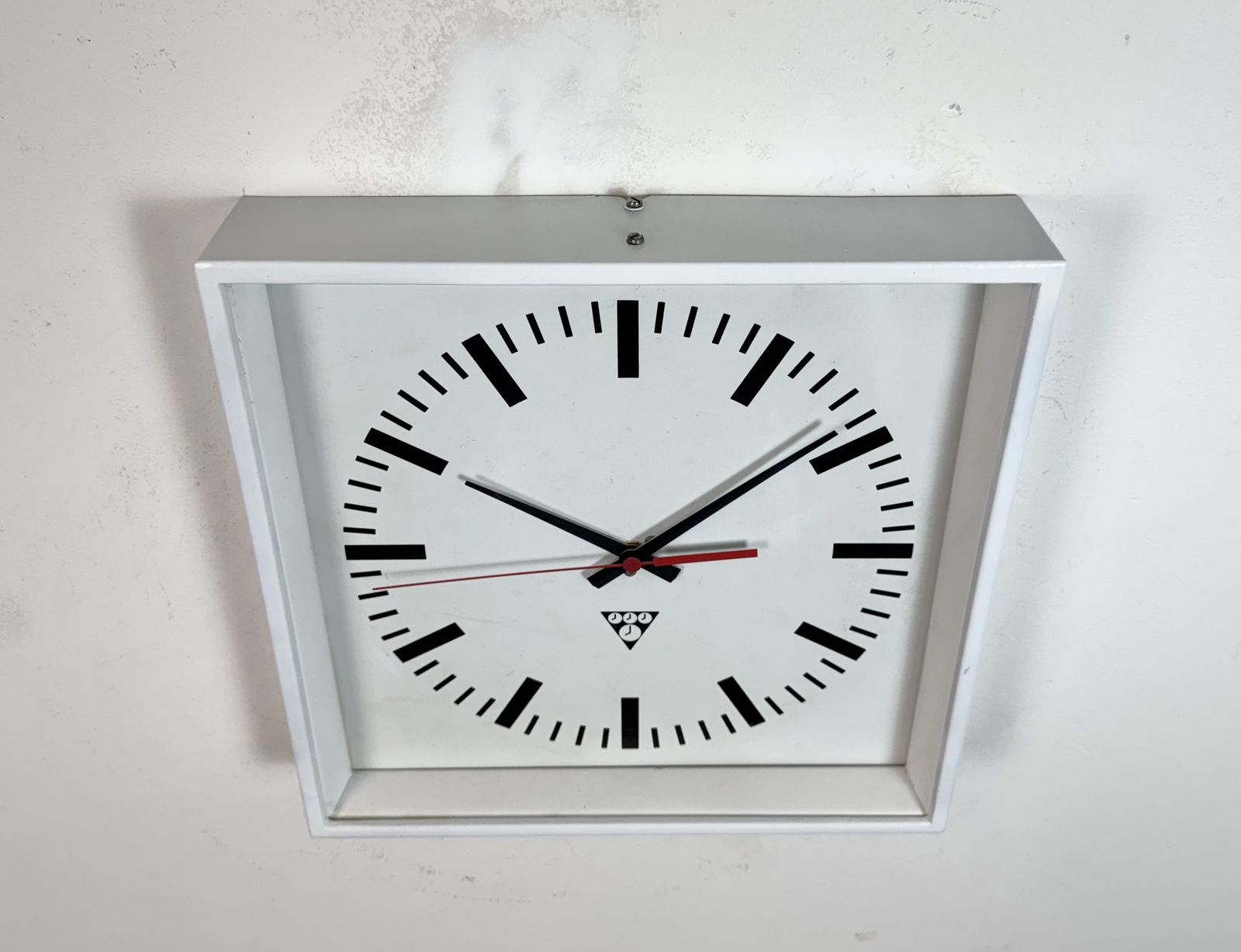 White Industrial Square Wall Clock From Pragotron, 1970s photo Home Decor