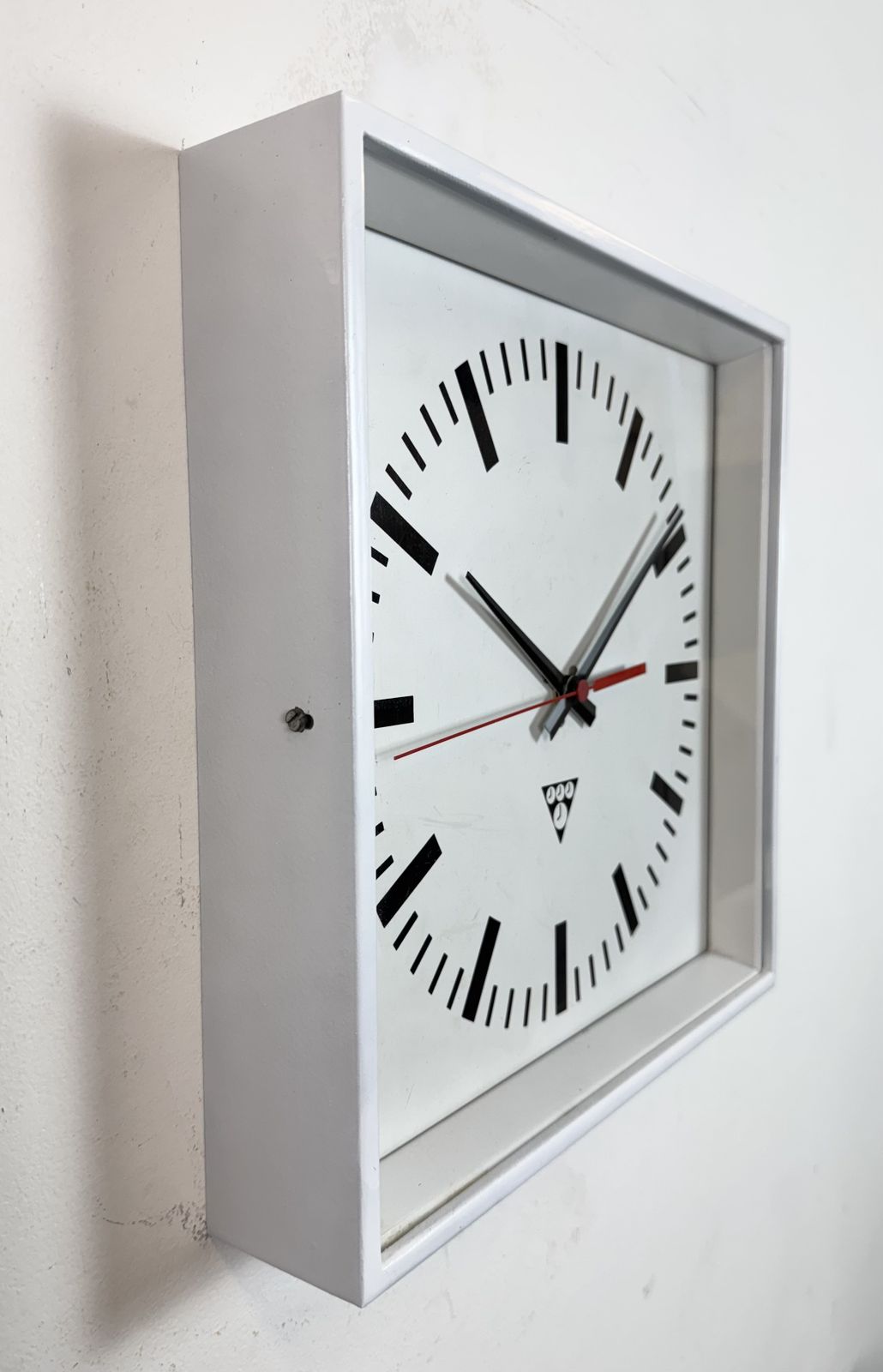 White Industrial Square Wall Clock From Pragotron, 1970s photo 199.0
