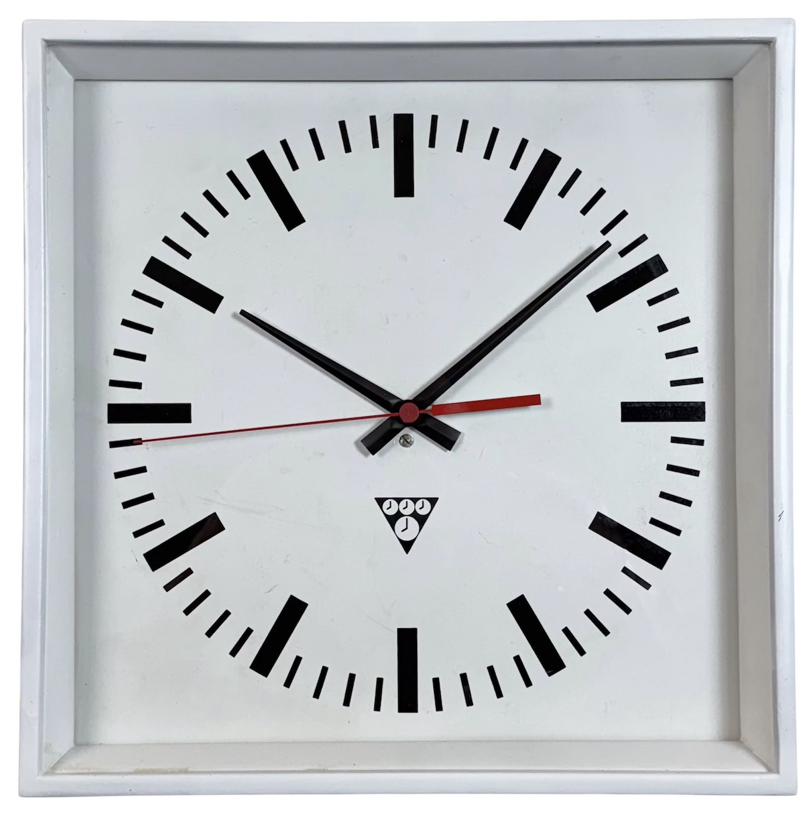 White Industrial Square Wall Clock From Pragotron, 1970s