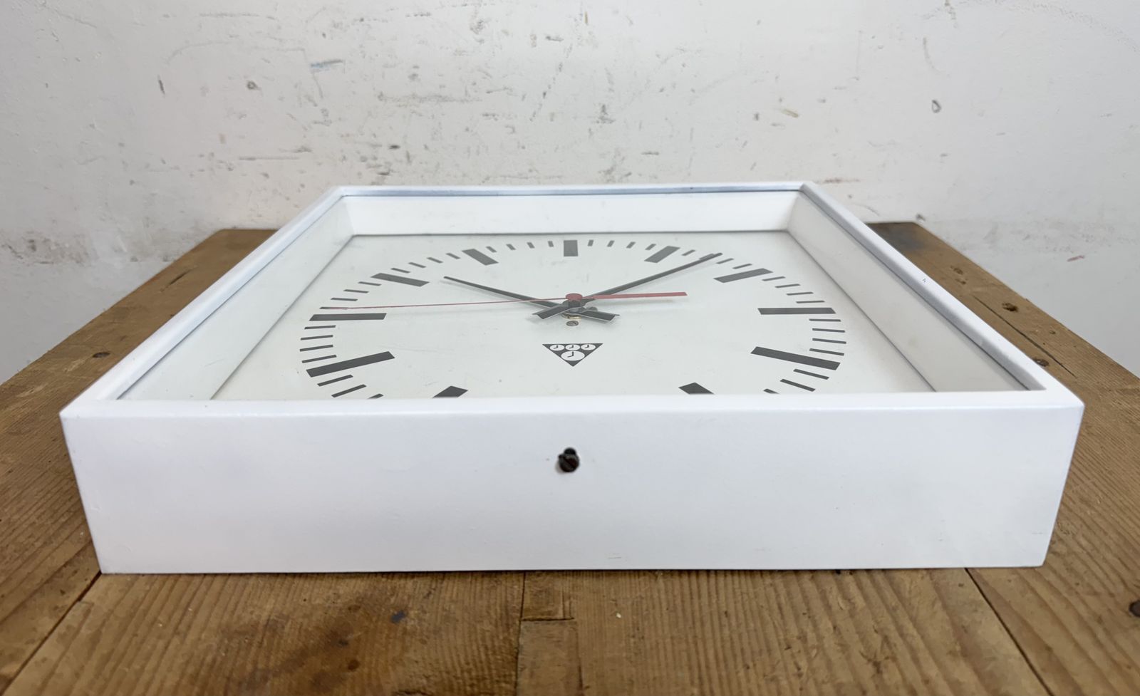 photo for sale White Industrial Square Wall Clock From Pragotron, 1970s