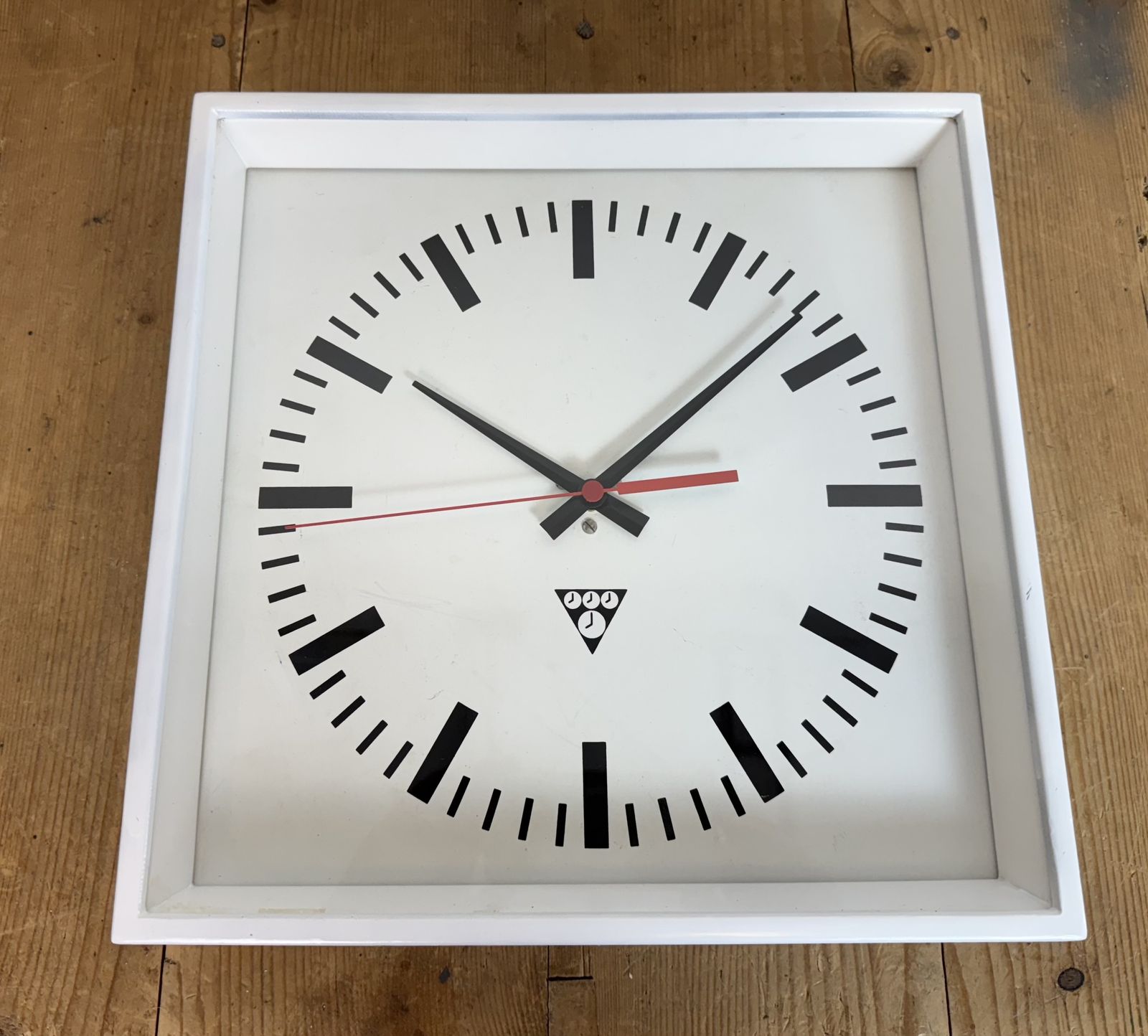 199.0 White Industrial Square Wall Clock From Pragotron, 1970s photo