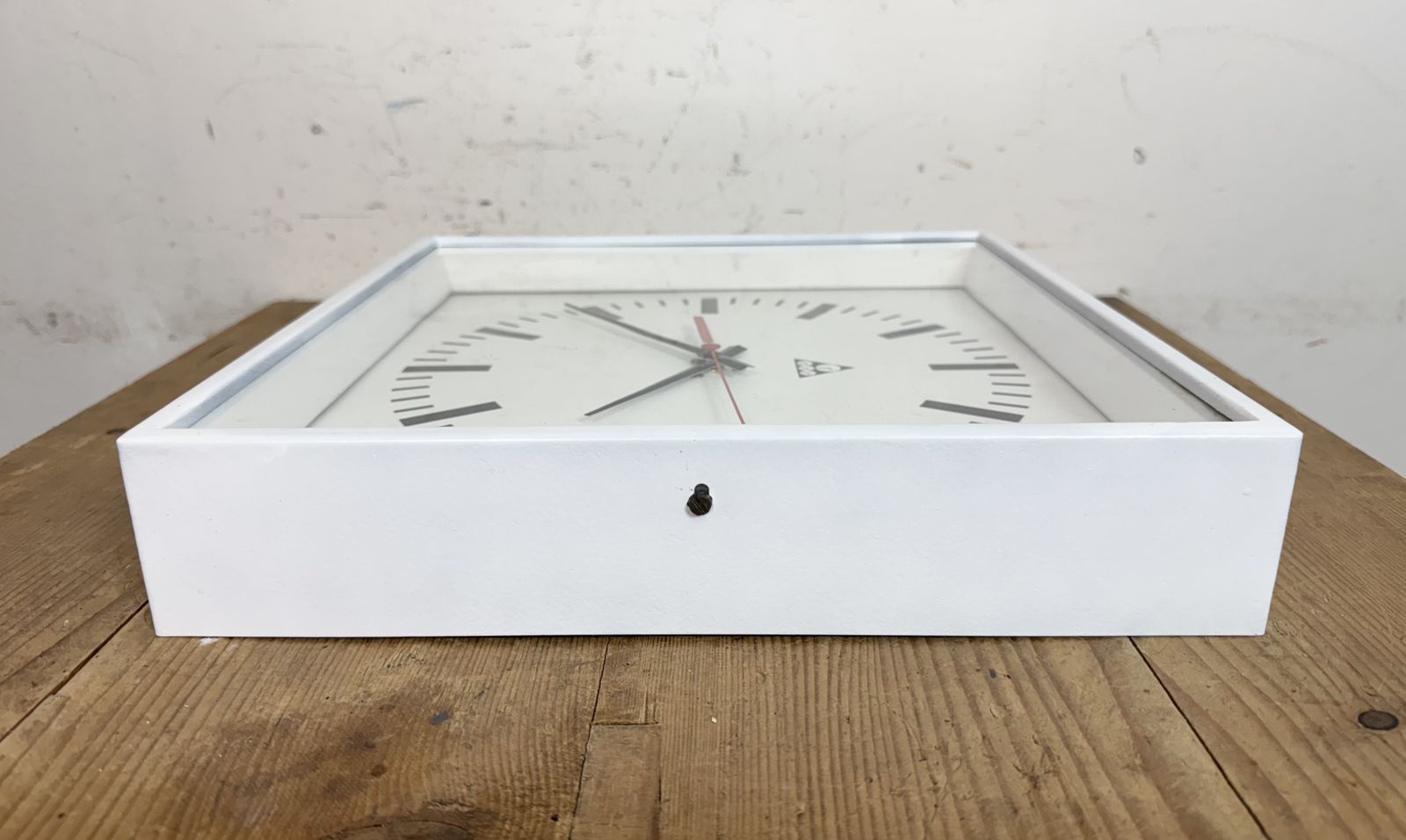 photo vinterior White Industrial Square Wall Clock From Pragotron, 1970s