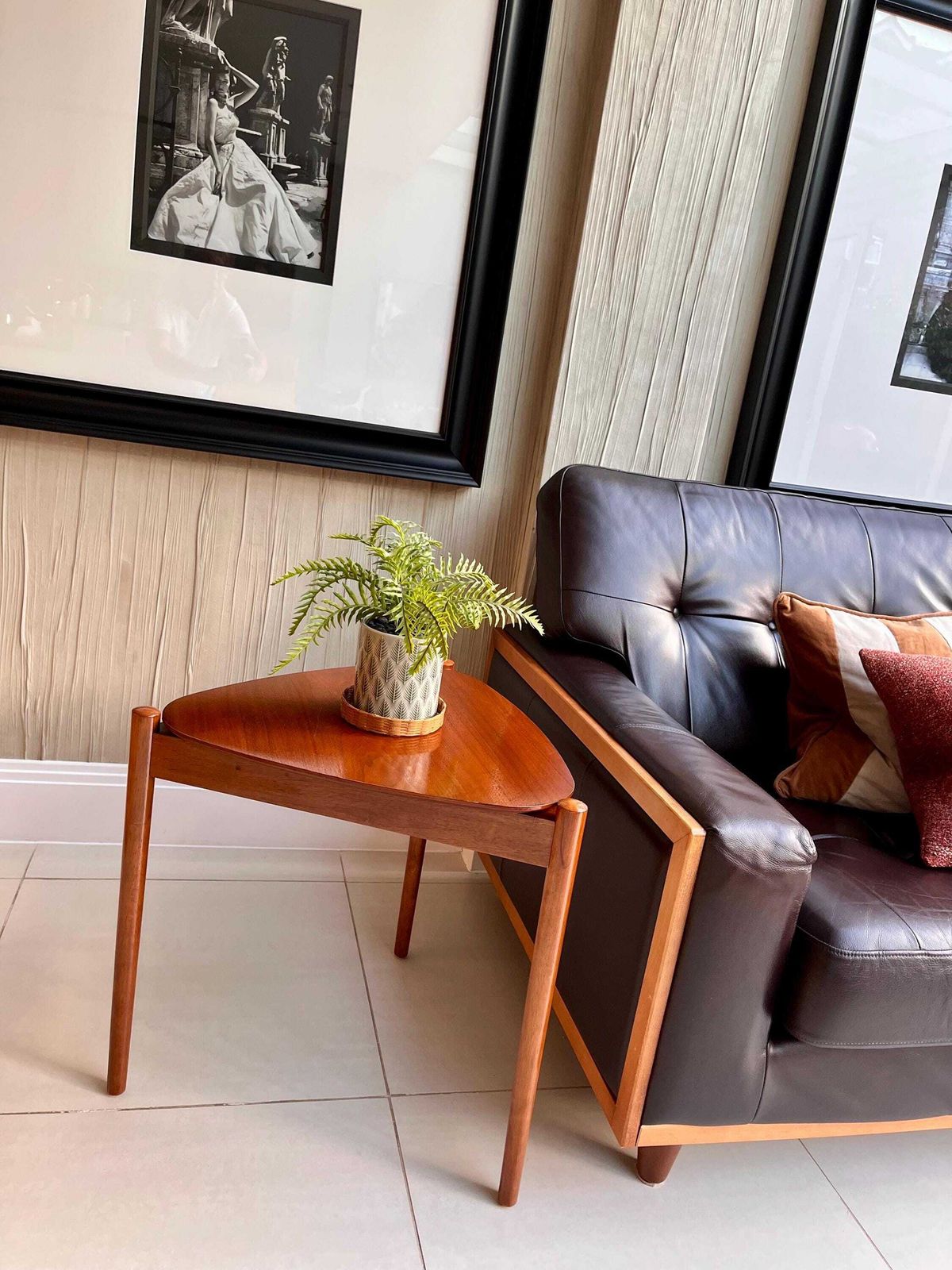 photo for sale Scandi “Guitar Pick” Teak Triangular Side Table — In The Style Of Poul Jensen For Selig / Dux, C.1960s