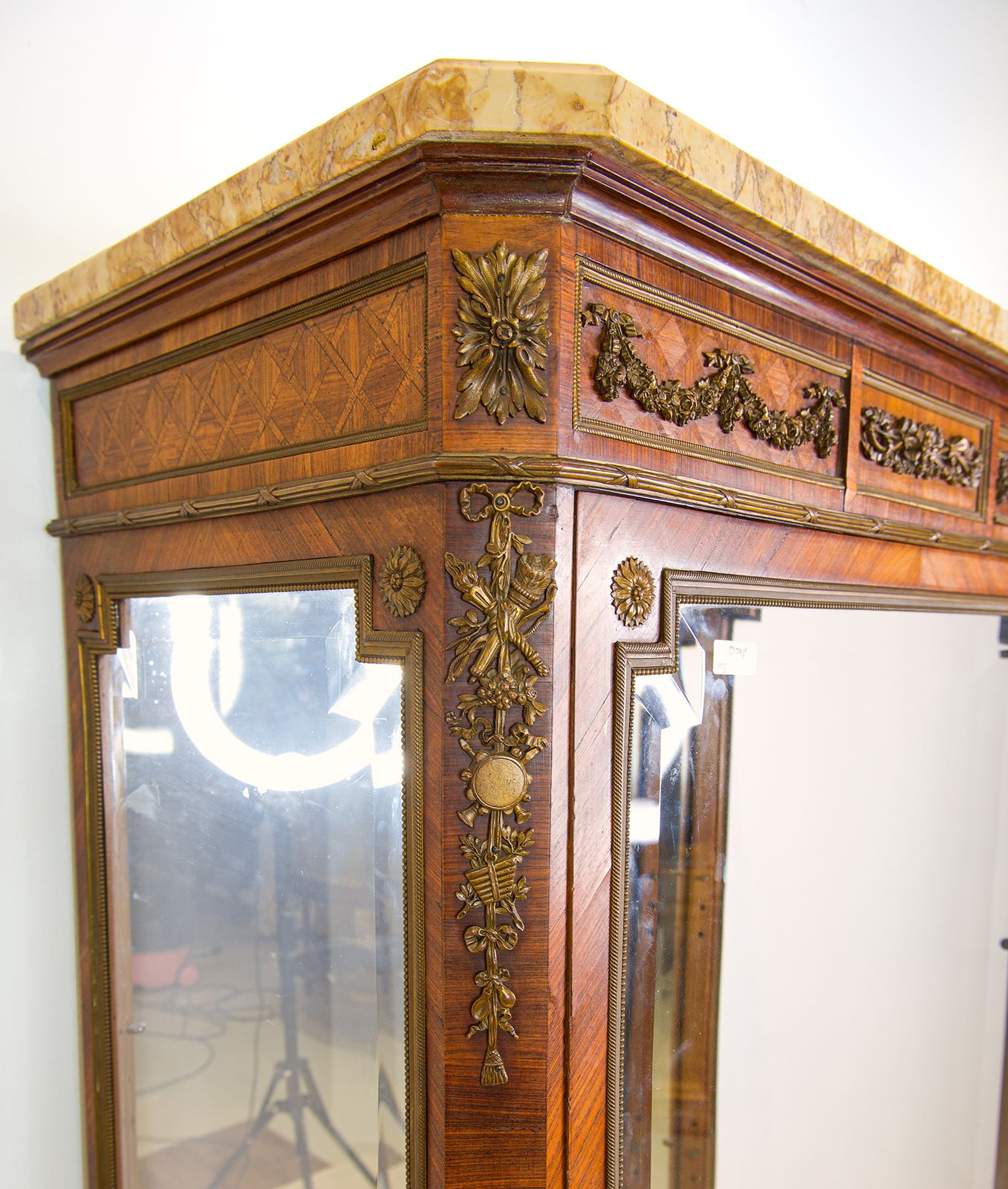 Antique French Marble Top Kingwood & Gilt Bronze Cabinet photo vinterior