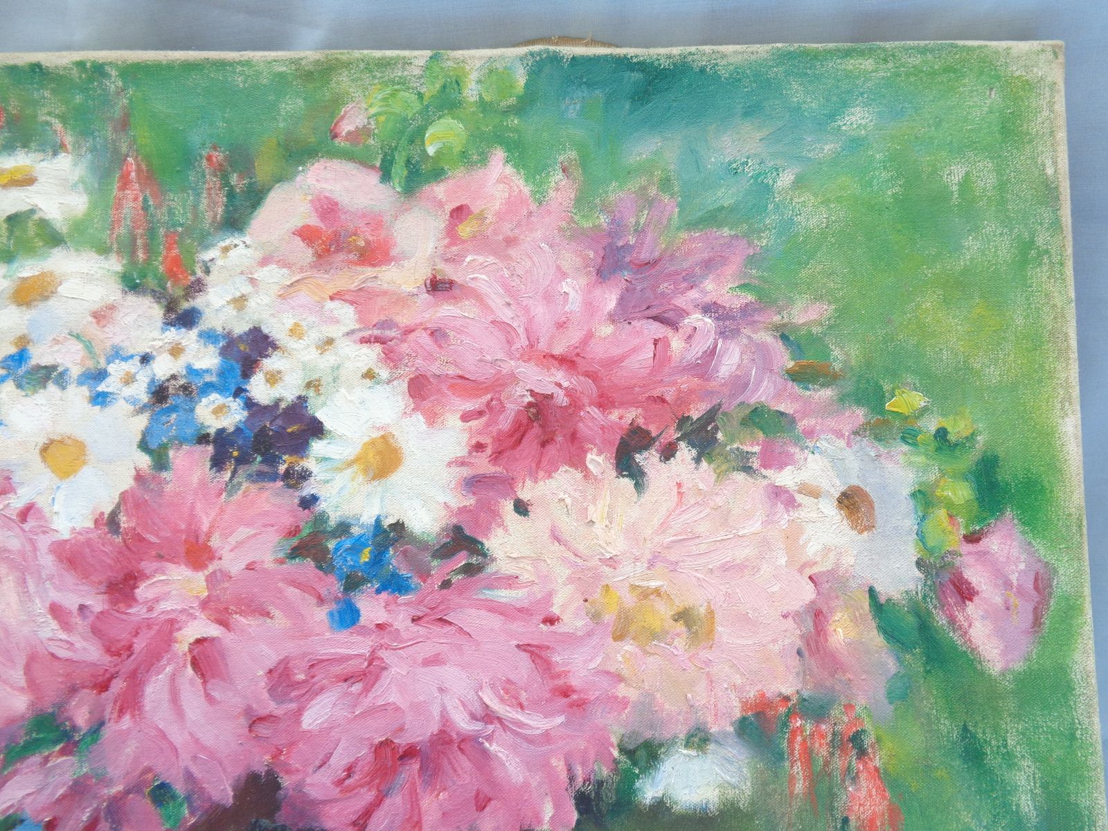 Louise Alix Still Life Flowers & Fruit French Oil On Canvas Unframed photo vintage