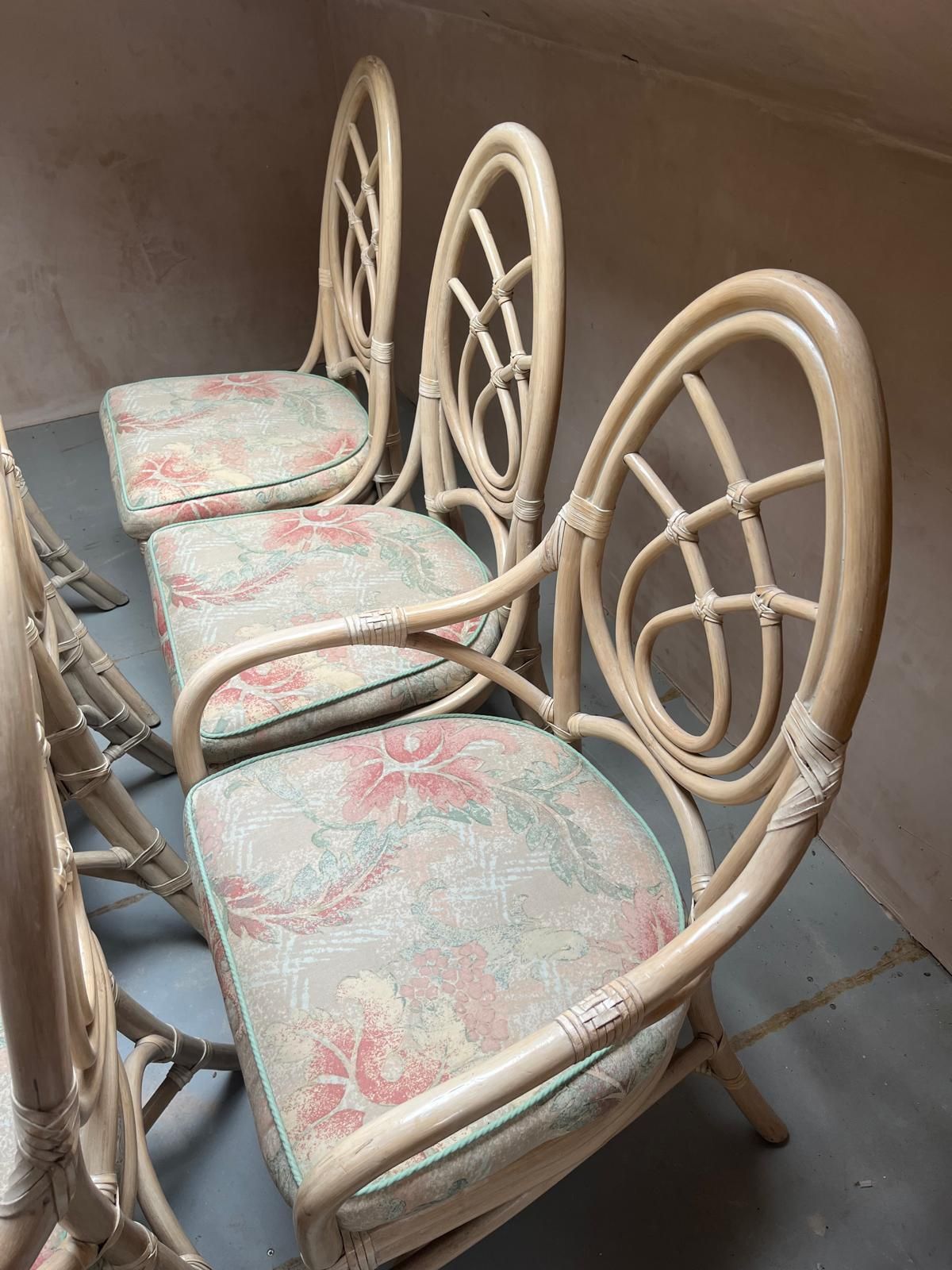 6 Upholstered Dining Chairs (Incl. 2 Carvers) Faux Bamboo / Cane / Rattan (See Also Dining Table) photo buy