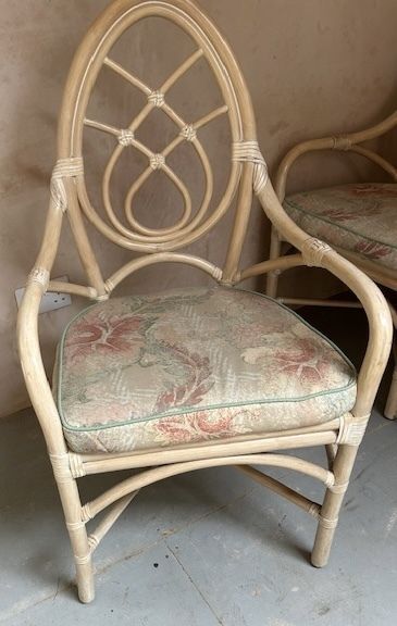 photo for sale 6 Upholstered Dining Chairs (Incl. 2 Carvers) Faux Bamboo / Cane / Rattan (See Also Dining Table)