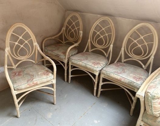 Furniture 6 Upholstered Dining Chairs (Incl. 2 Carvers) Faux Bamboo / Cane / Rattan (See Also Dining Table) photo
