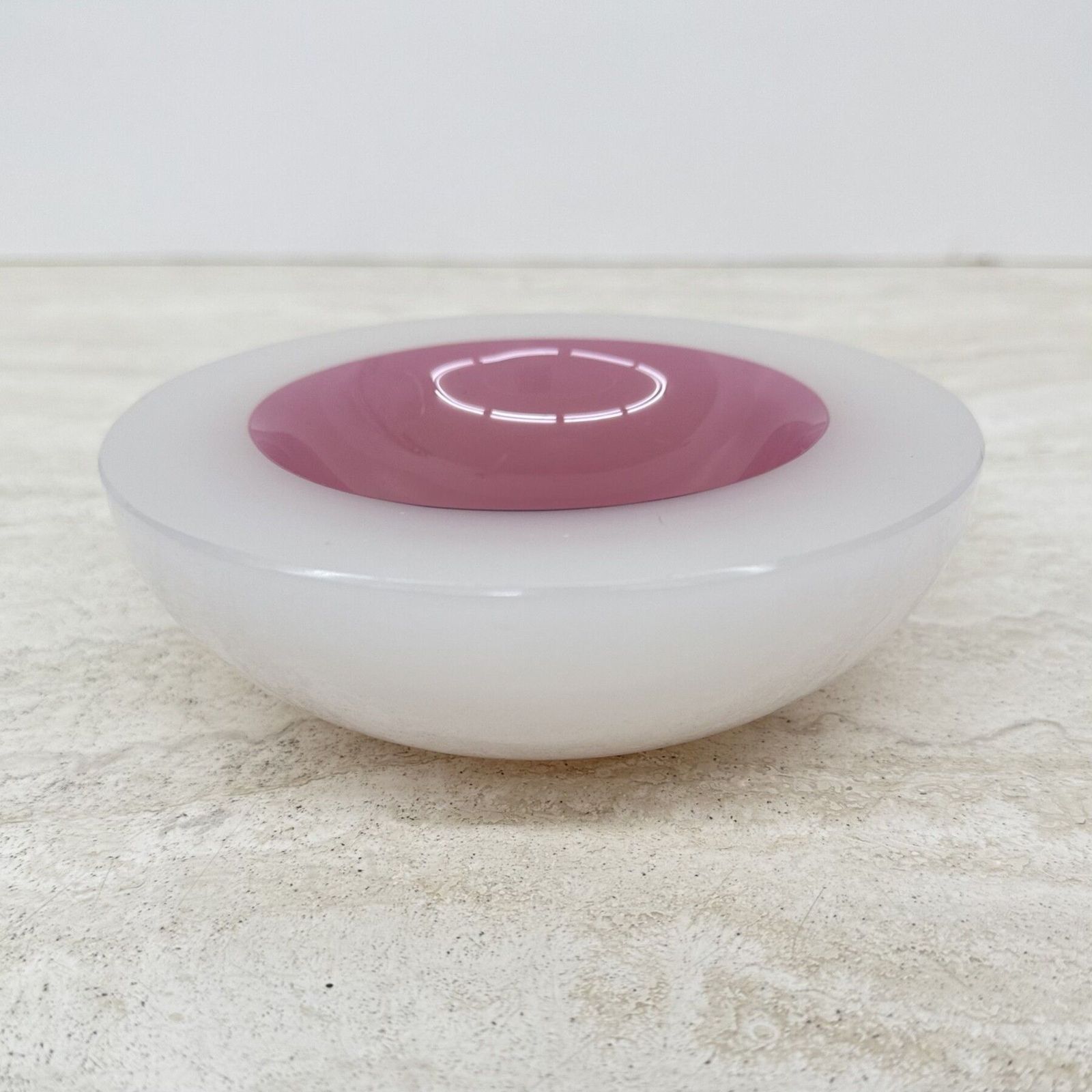 Seguso Sommerso Murano Pink & White Alabastro Art Glass Geode Bowl, 1950