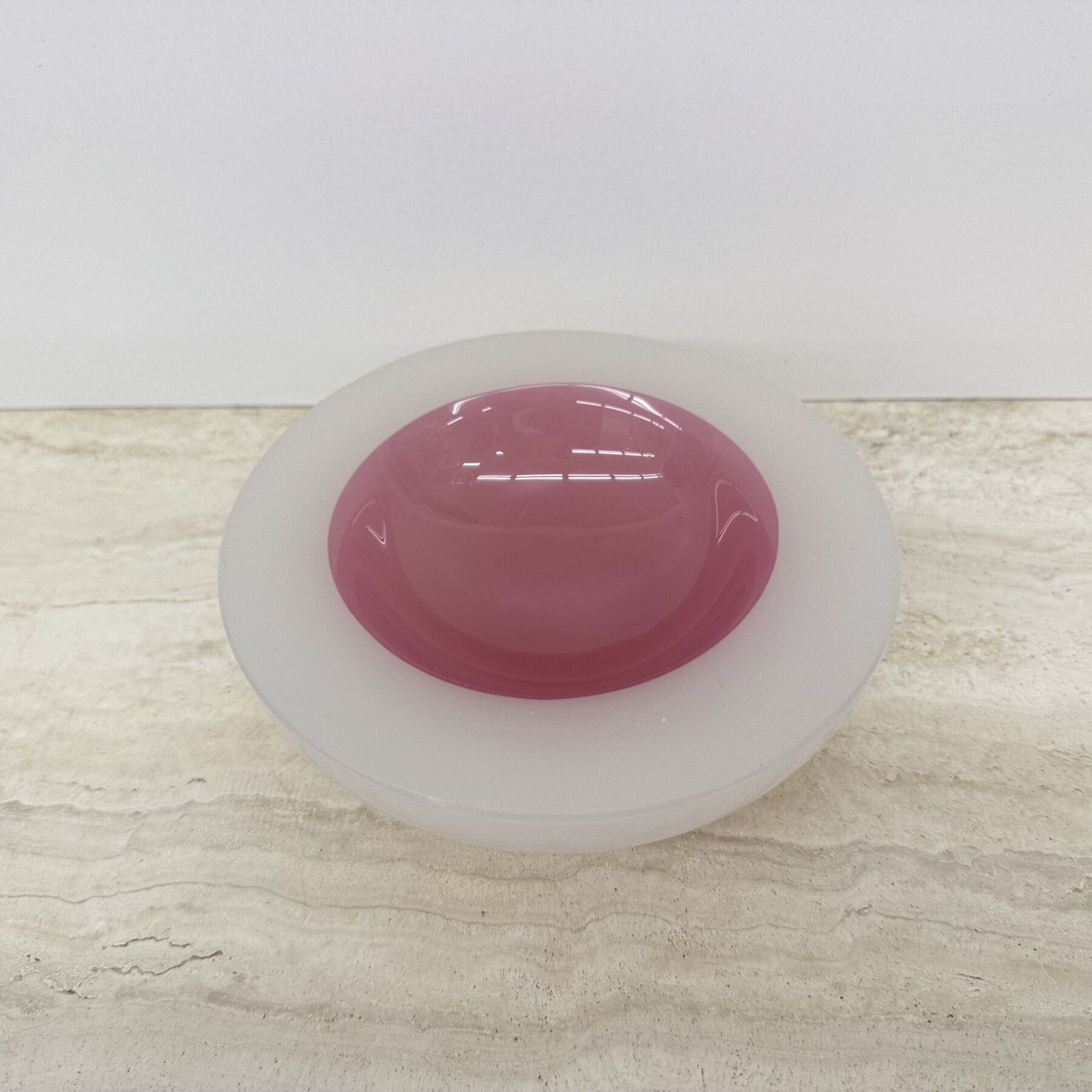 Seguso Sommerso Murano Pink & White Alabastro Art Glass Geode Bowl, 1950 photo vintage