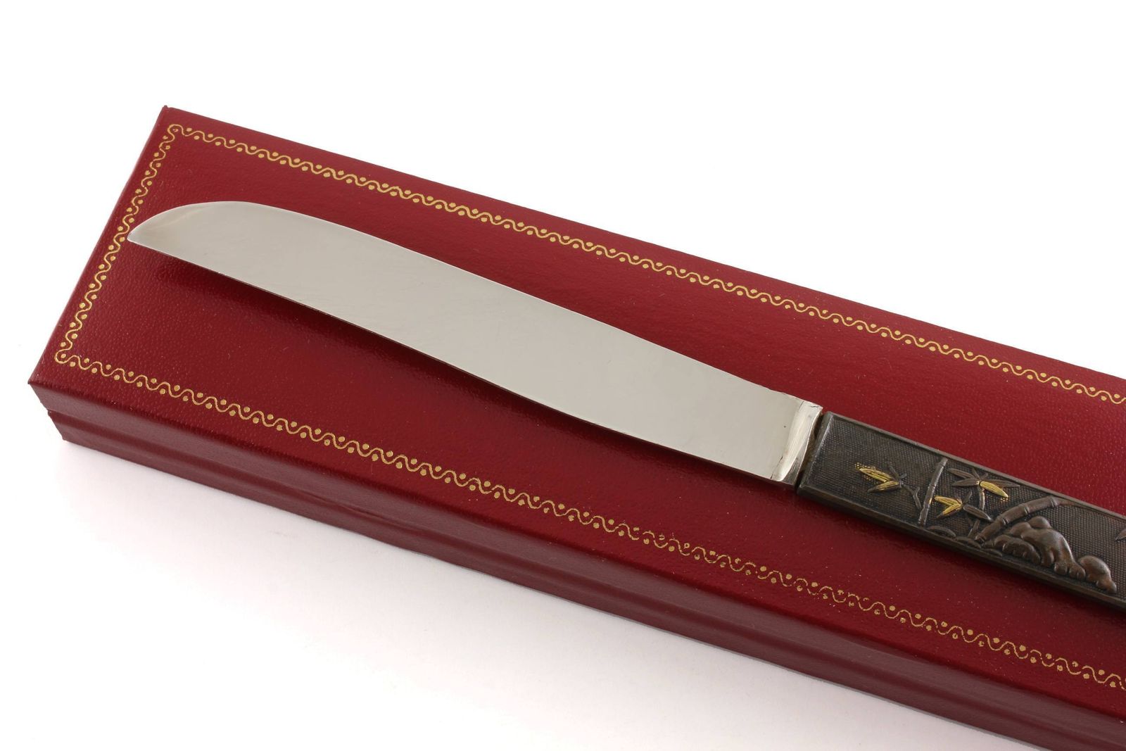 photo for sale Japanese Bronze Kozuka Tiger Silver Letter Opener. Antique Meiji C1880.