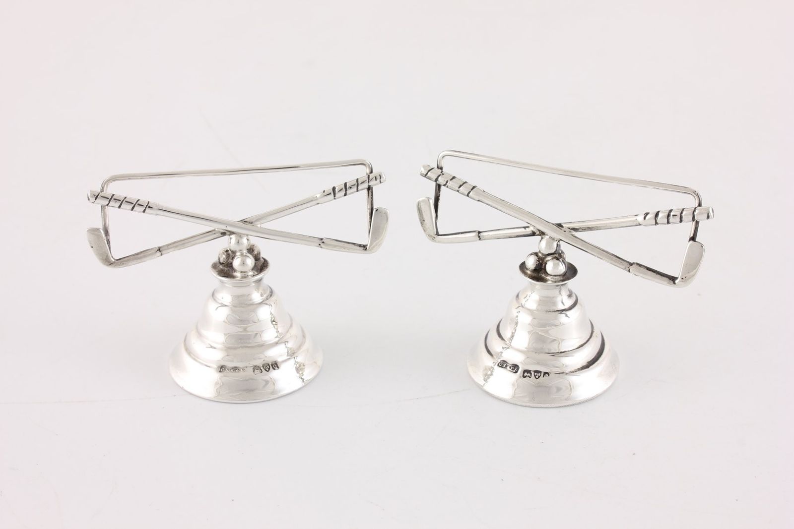Home Decor Two Silver Golf Menu Card Holders. Golf Club & Balls Photo Clips. 1903. photo