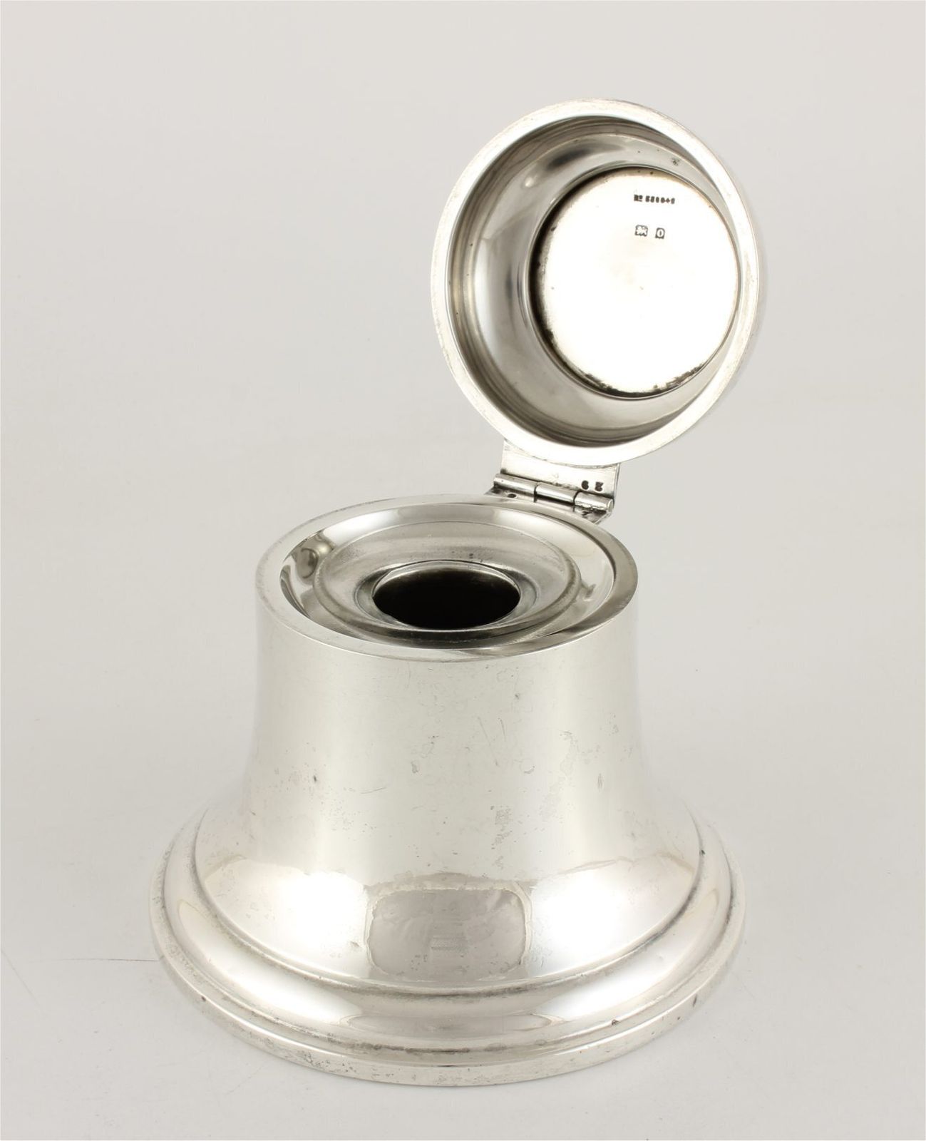 Home Decor Large Antique Silver Bell Inkwell. Ships Bell Ink Pot Stand. 1913. photo