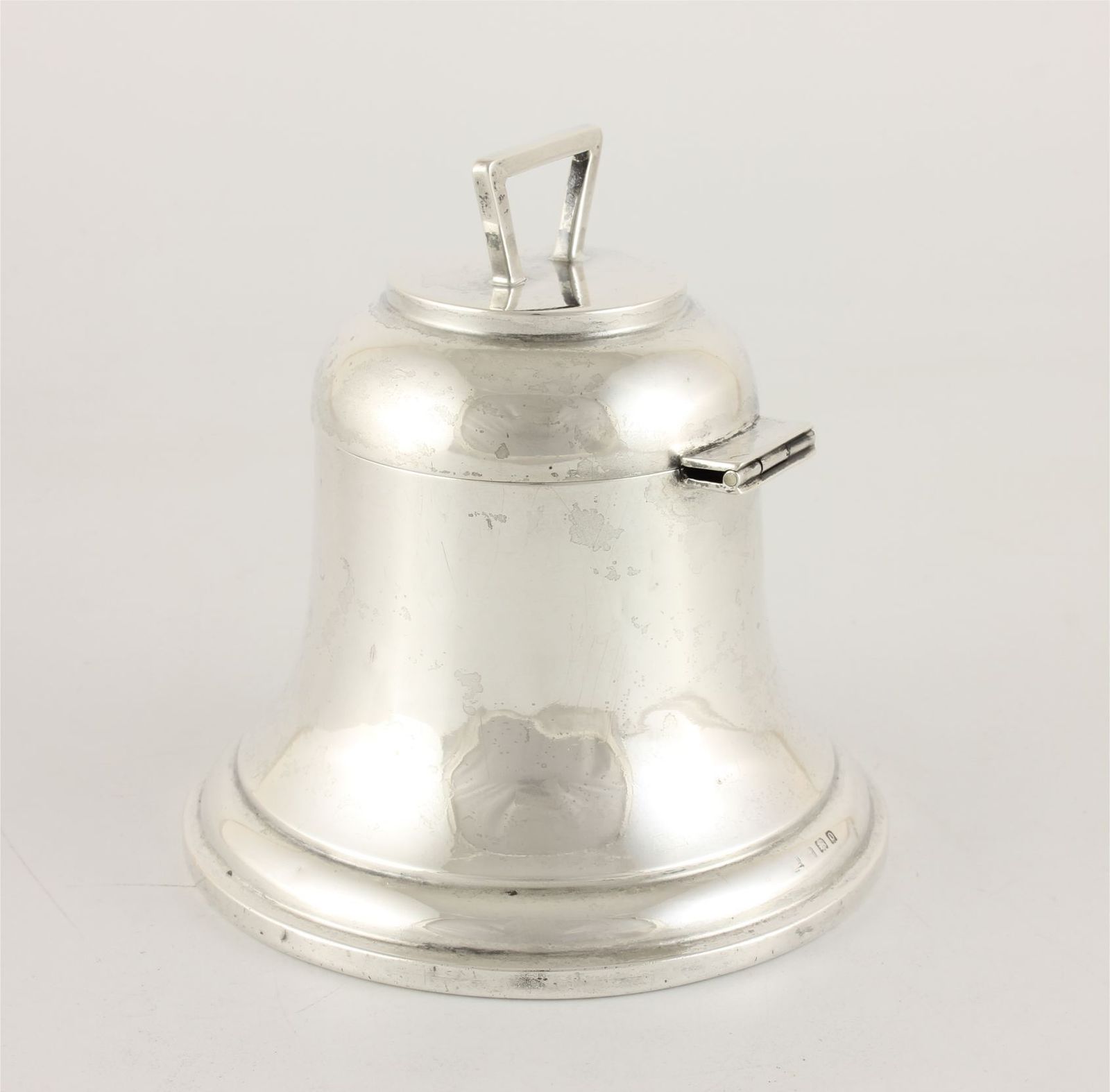 215.0 Large Antique Silver Bell Inkwell. Ships Bell Ink Pot Stand. 1913. photo
