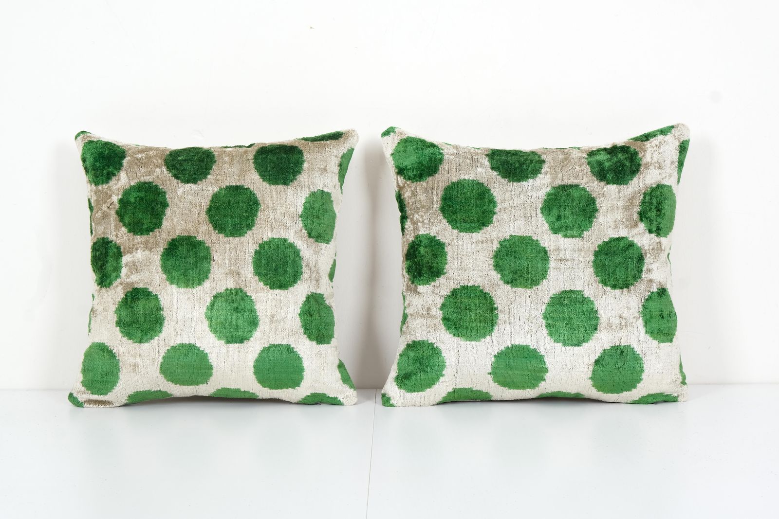 Green Silk Ikat Velvet Pillow Cover   Set Of Two photo 140.0