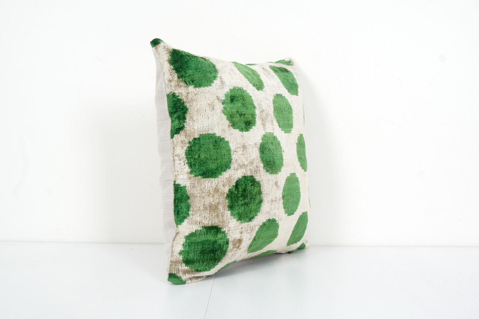 Square Green Ikat Velvet Pillow Cover 14" X 14" photo for sale