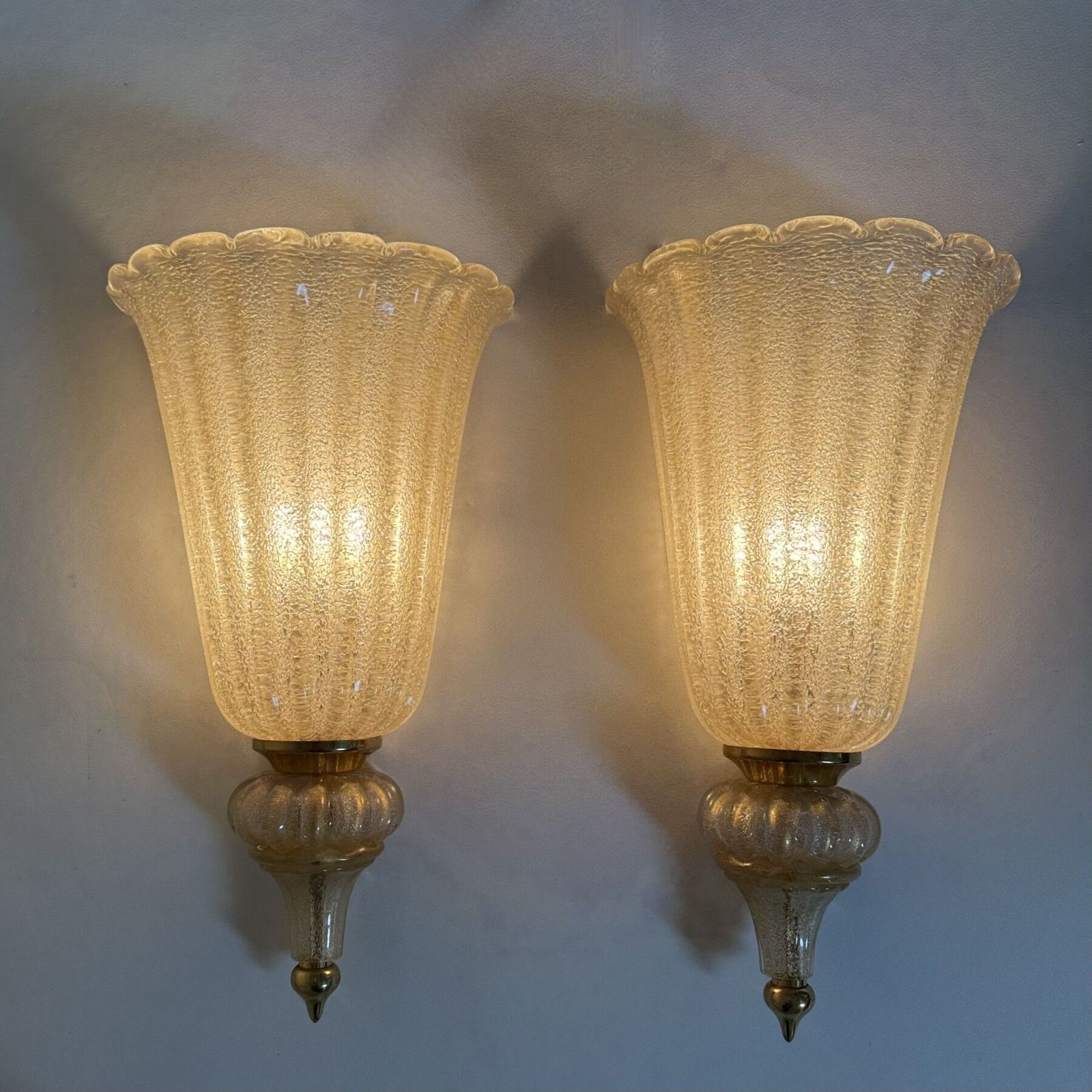 Pair Of Xl Barovier & Toso Wall Lamps Sconce Murano Glass , 1970s photo for sale