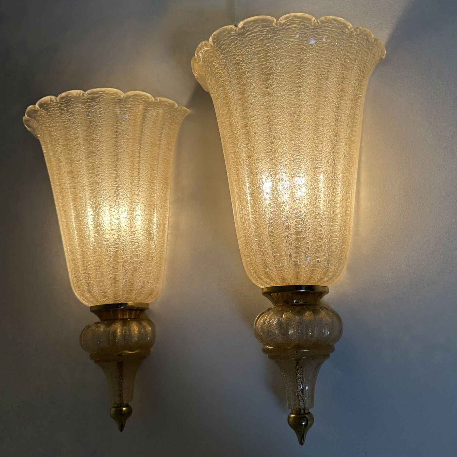 photo for sale Pair Of Xl Barovier & Toso Wall Lamps Sconce Murano Glass , 1970s