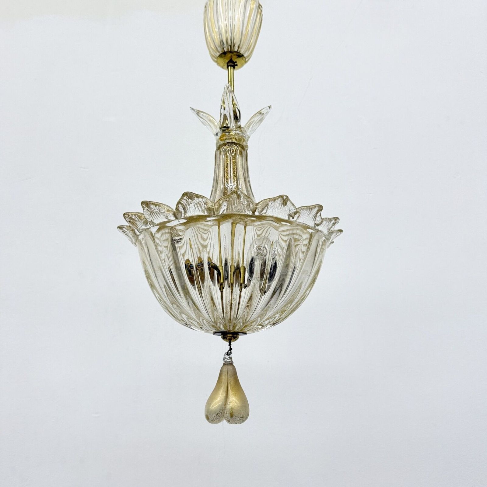 Barovier & Toso Murano Glass With Gold Hanging Lamp , 1970s