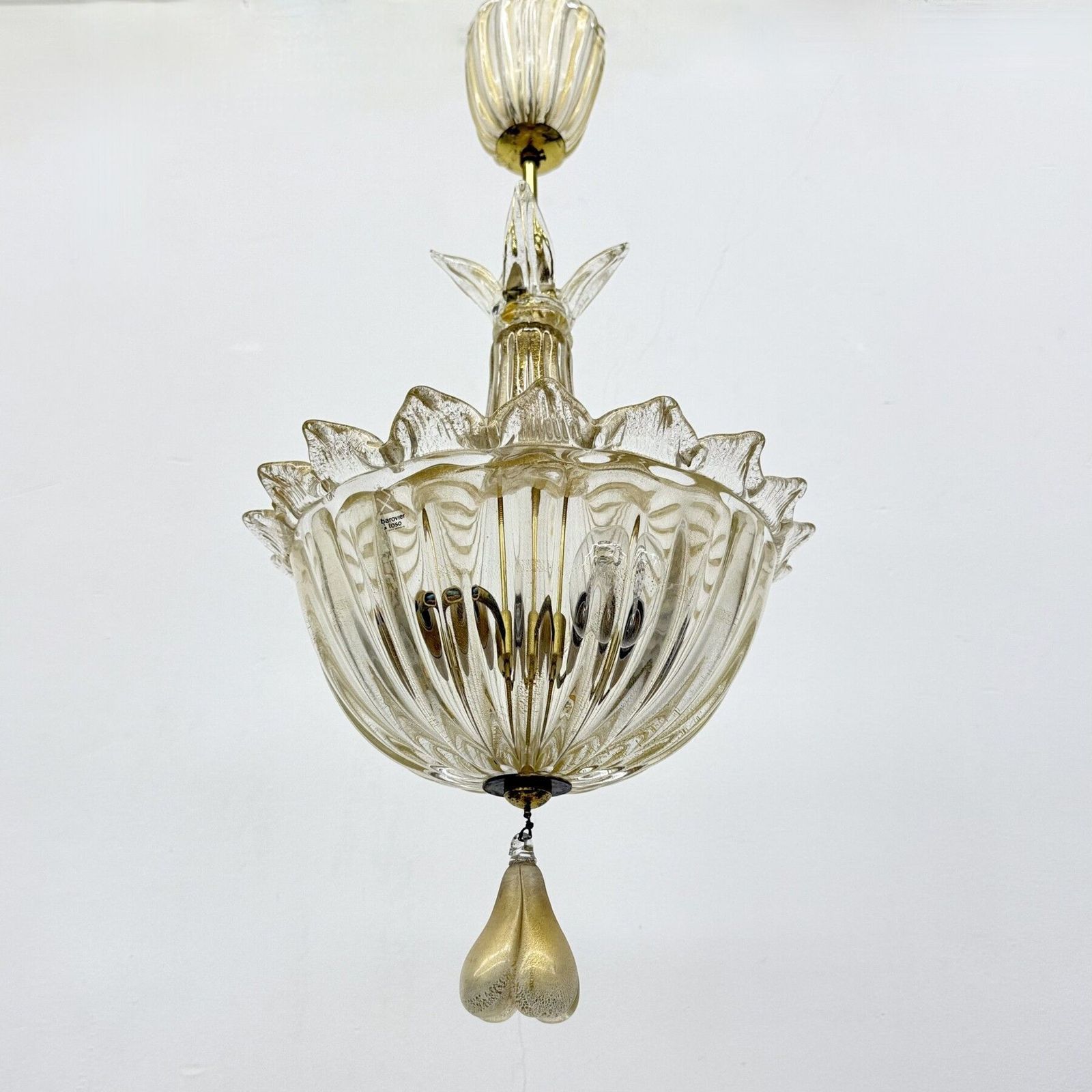 Barovier & Toso Murano Glass With Gold Hanging Lamp , 1970s photo vinterior