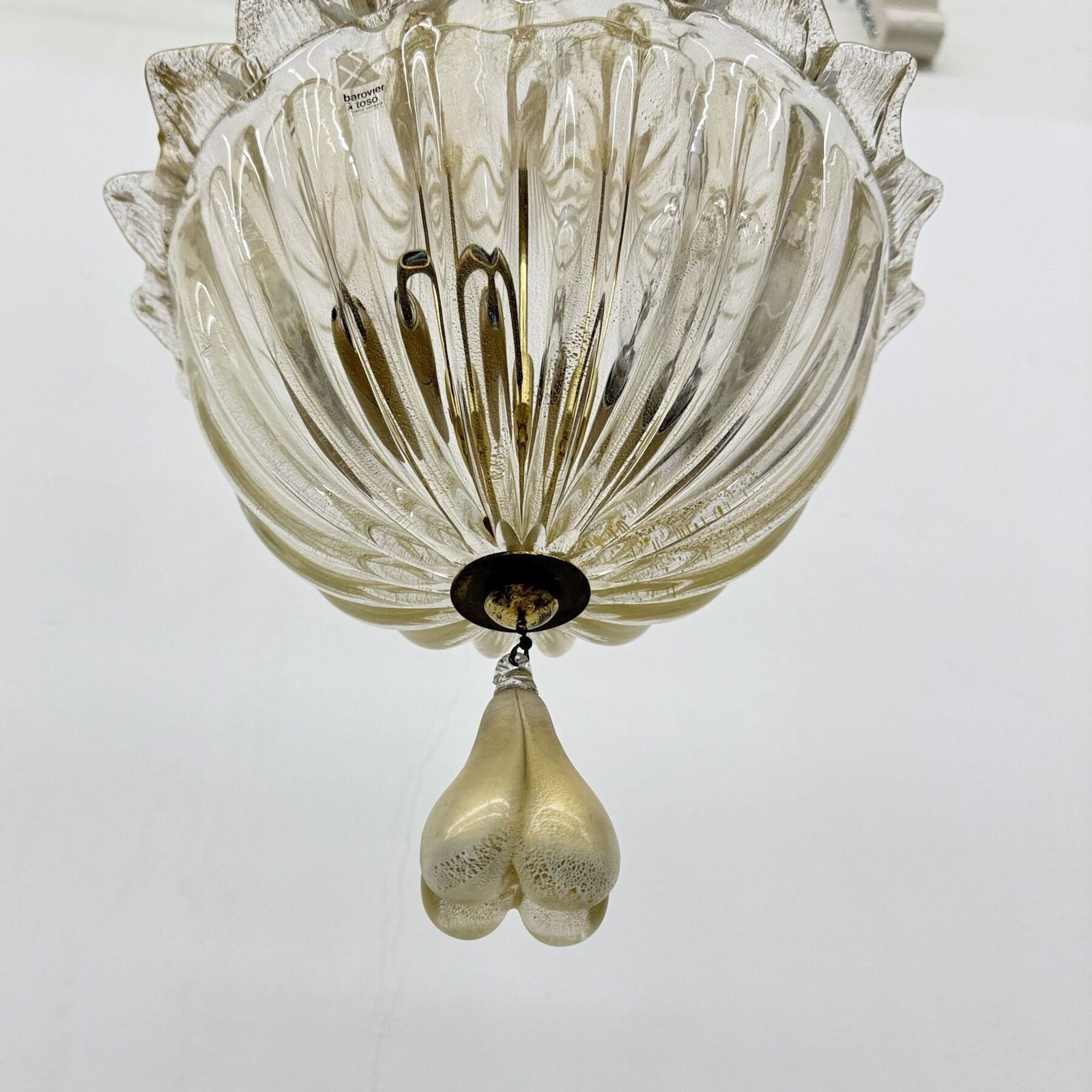 photo furniture Barovier & Toso Murano Glass With Gold Hanging Lamp , 1970s