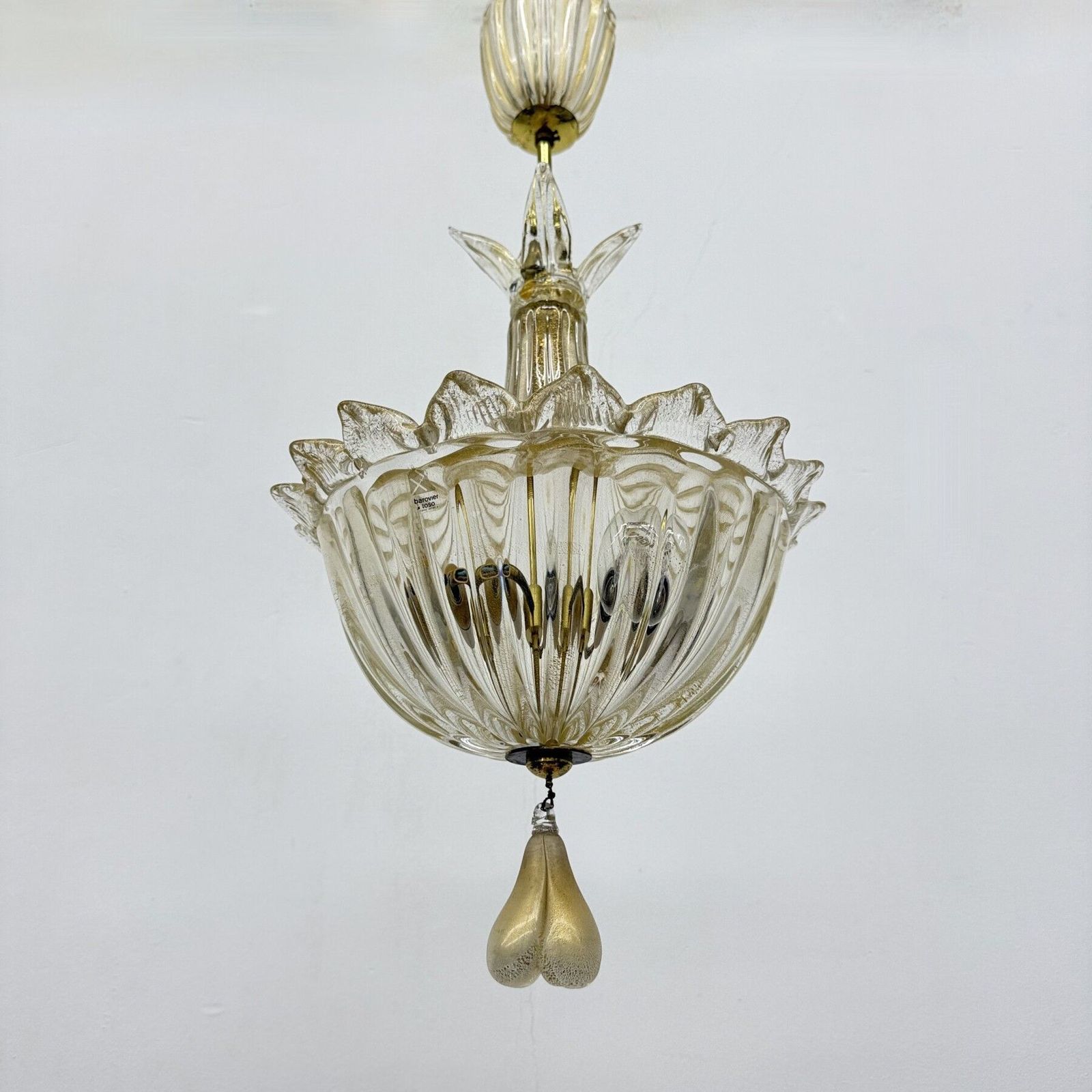 2952.0 Barovier & Toso Murano Glass With Gold Hanging Lamp , 1970s photo