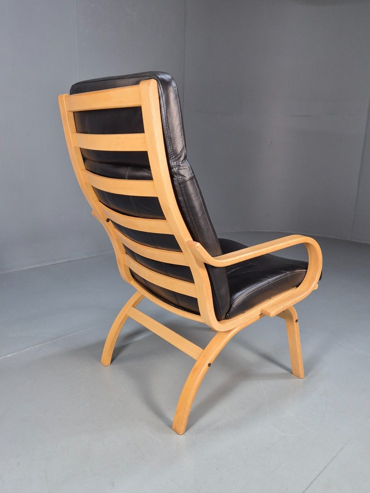 Danish Black Leather Bentwood Armchair Stouby Style Beech Frame  Eb10299 Mben photo vintage