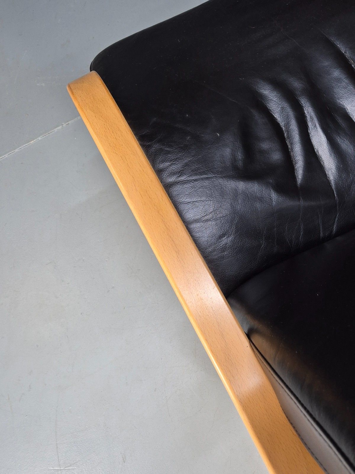 Furniture Danish Black Leather Bentwood Armchair Stouby Style Beech Frame  Eb10299 Mben photo