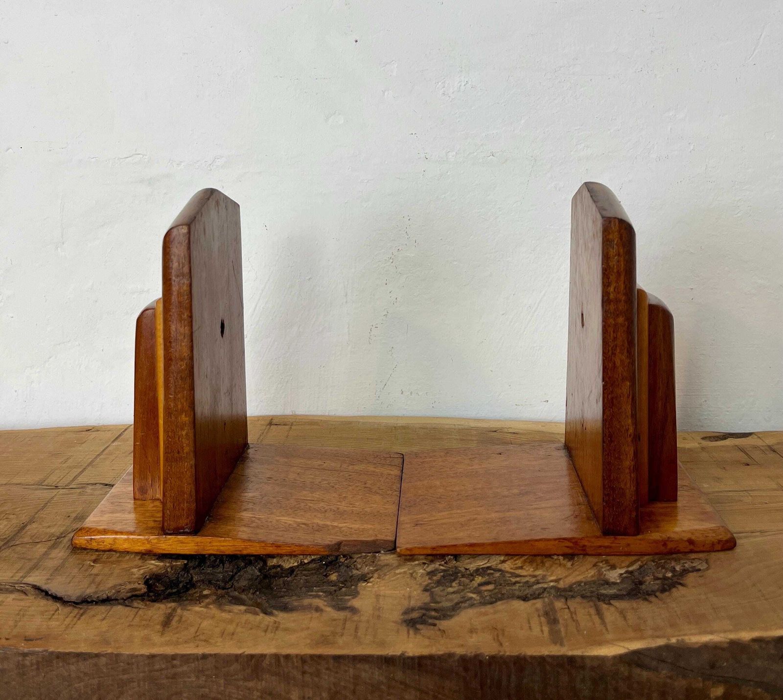 Mid Century Art Deco Wooden Bookends: Mahogany & Beech photo vinterior